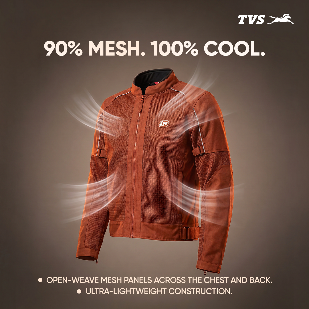 TVS Ronin Edition Mesh Riding Jacket for Men | 1.6 Kg Bike Riding Jacket with CE Level 2 Lightweight Back, Sholuder and Elbow Armours, 600D Protection, Lightweight Summer Motorcycle Jacket for Touring, City Riding, Biker Gear for Men