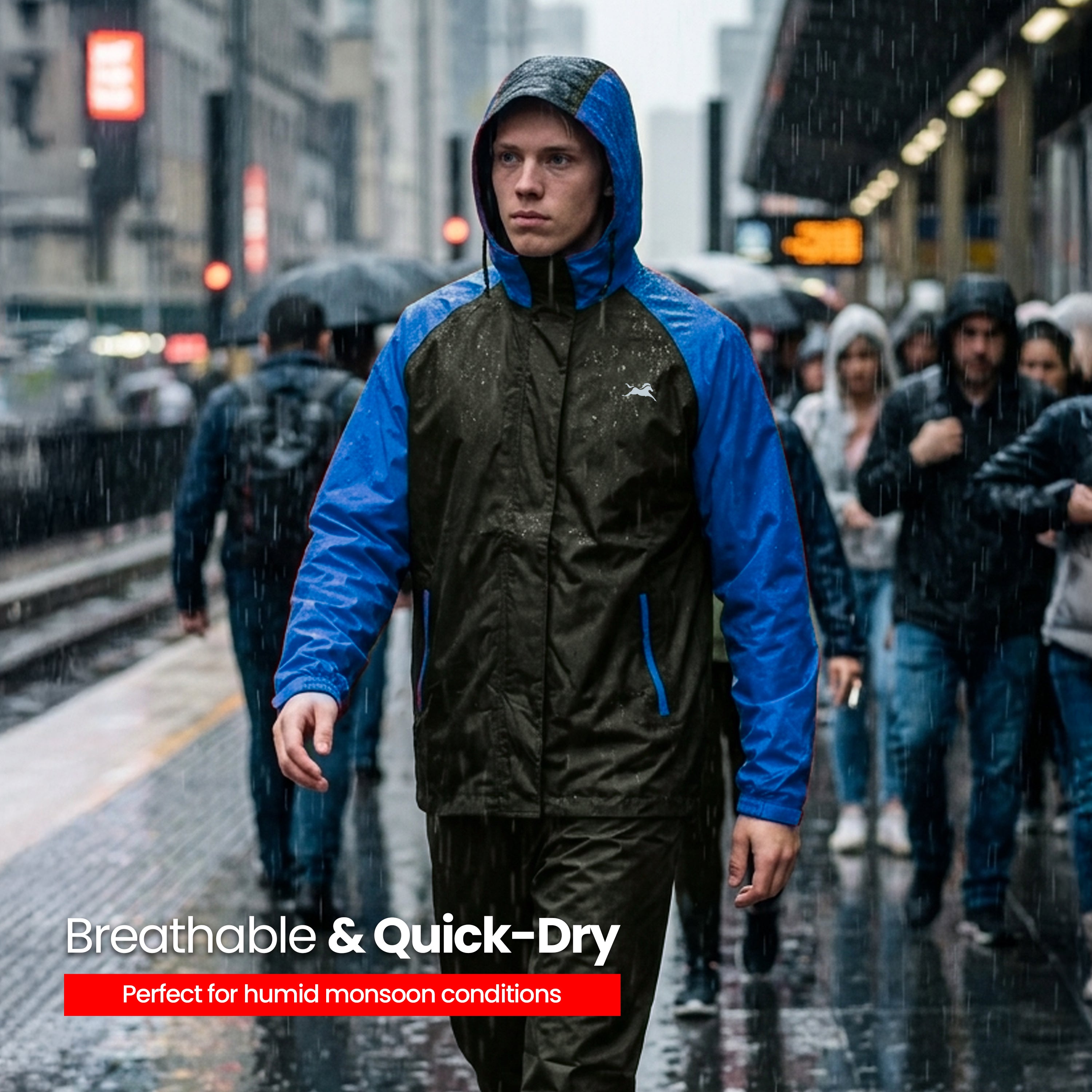 TVS Dual Tone Waterproof Raincoat Set for Men & Women | Reflective Bike Rain Suit with 10,000MM Riding Jacket & Pant