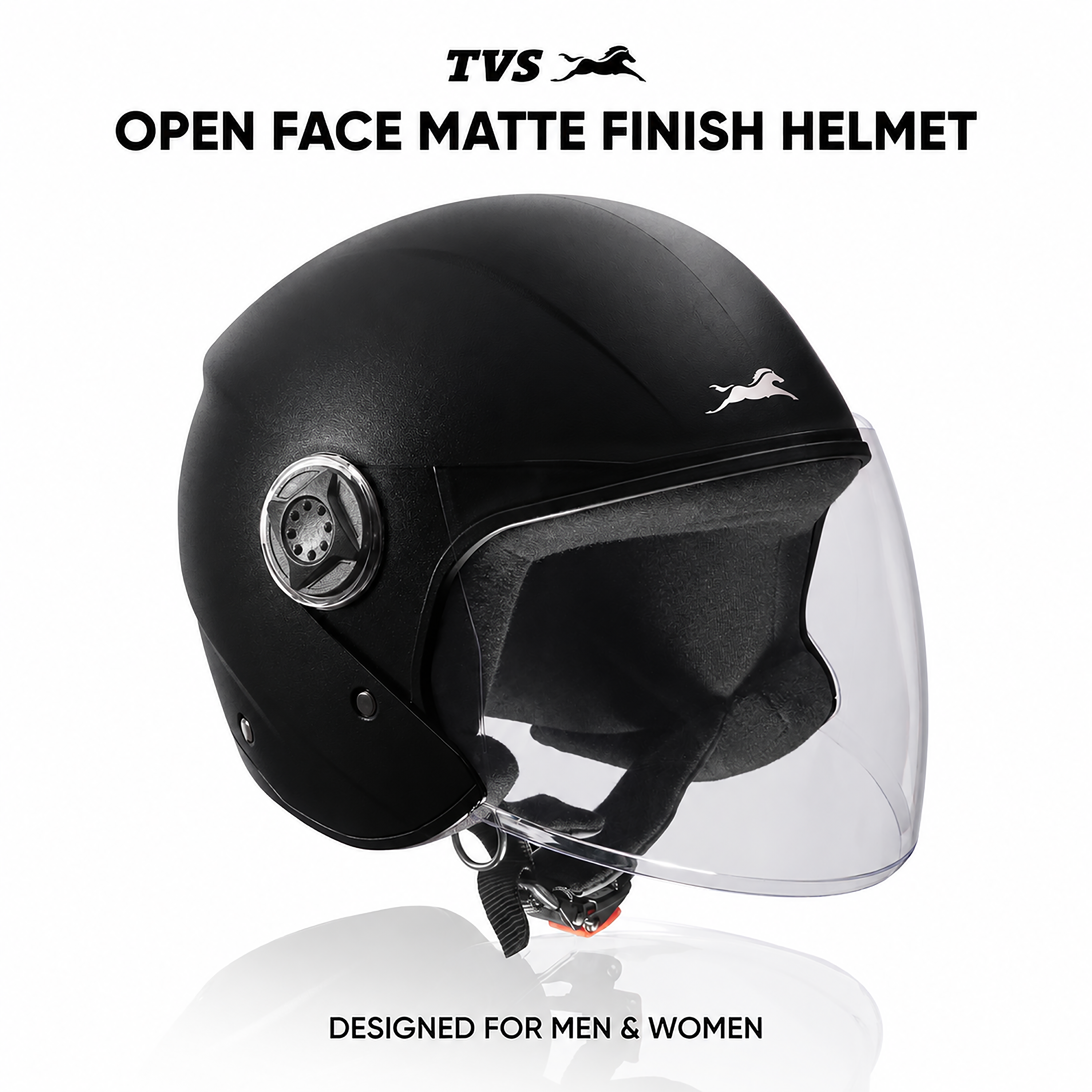 TVS Fit Open Face Long Visor Unisex Helmet | ISI Certified, Matte Finish and Light Weight Available in Multiple Colors