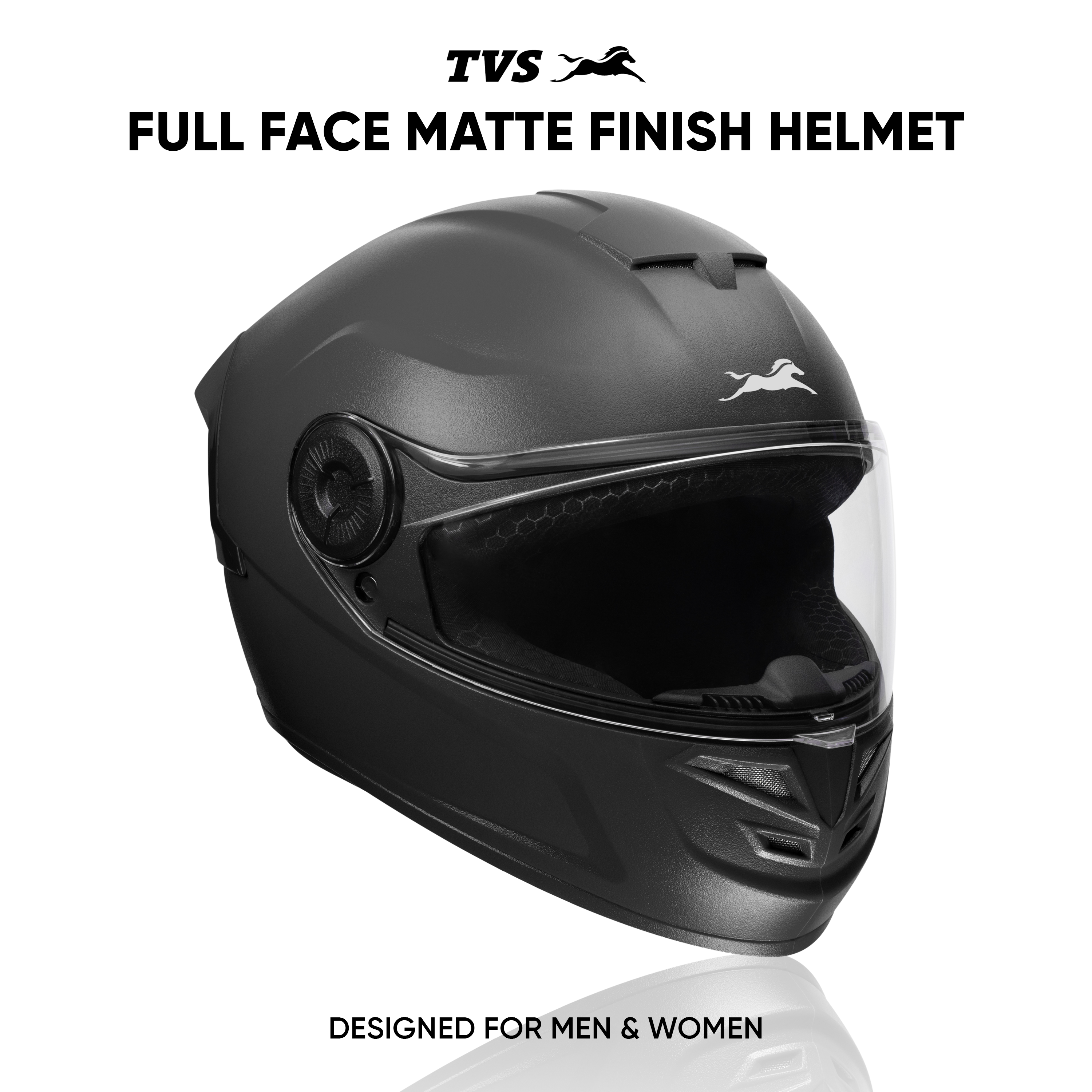 TVS Arc Full Face Matte Finish Helmet for Men & Women, ISI Certified and Lightweight ABS Shell with Clear Scratch-Resistant Visor