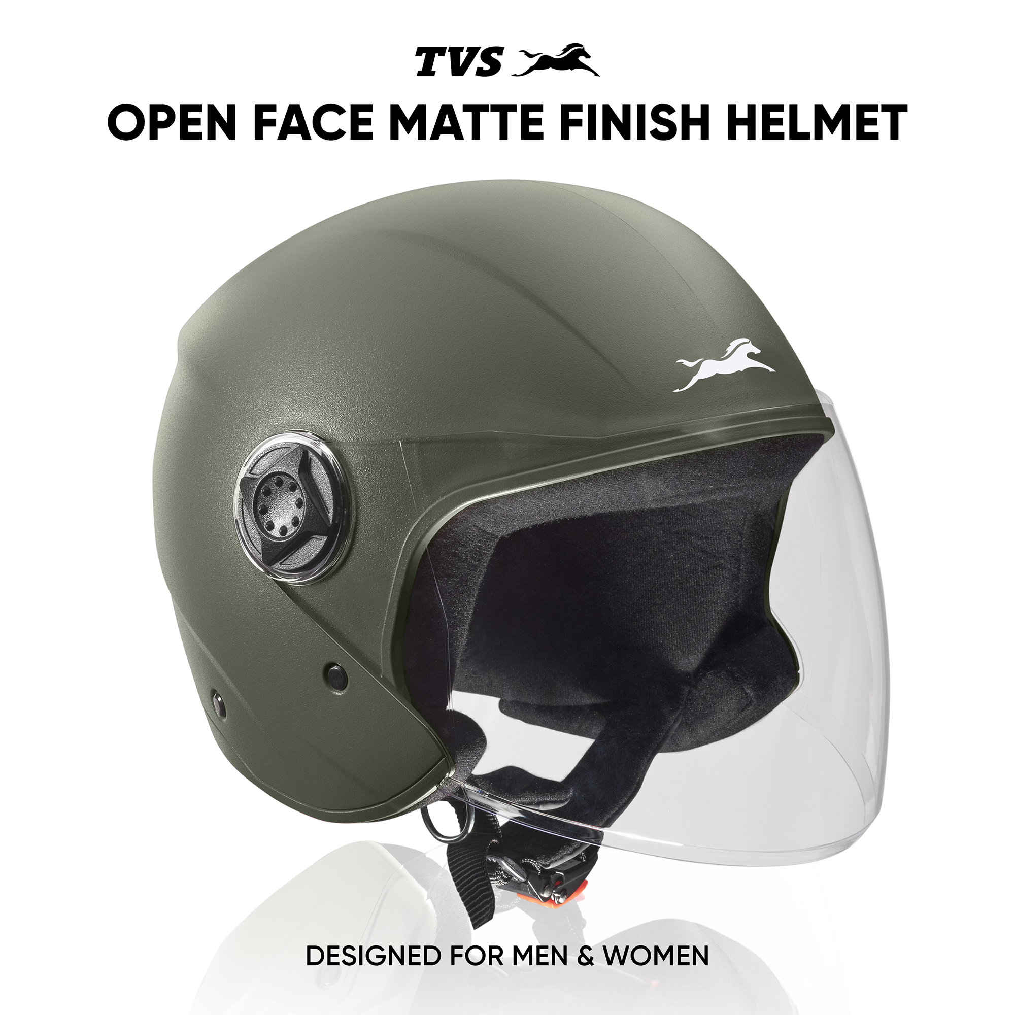 TVS Fit Open Face Long Visor Unisex Helmet | ISI Certified, Matte Finish and Light Weight Available in Multiple Colors