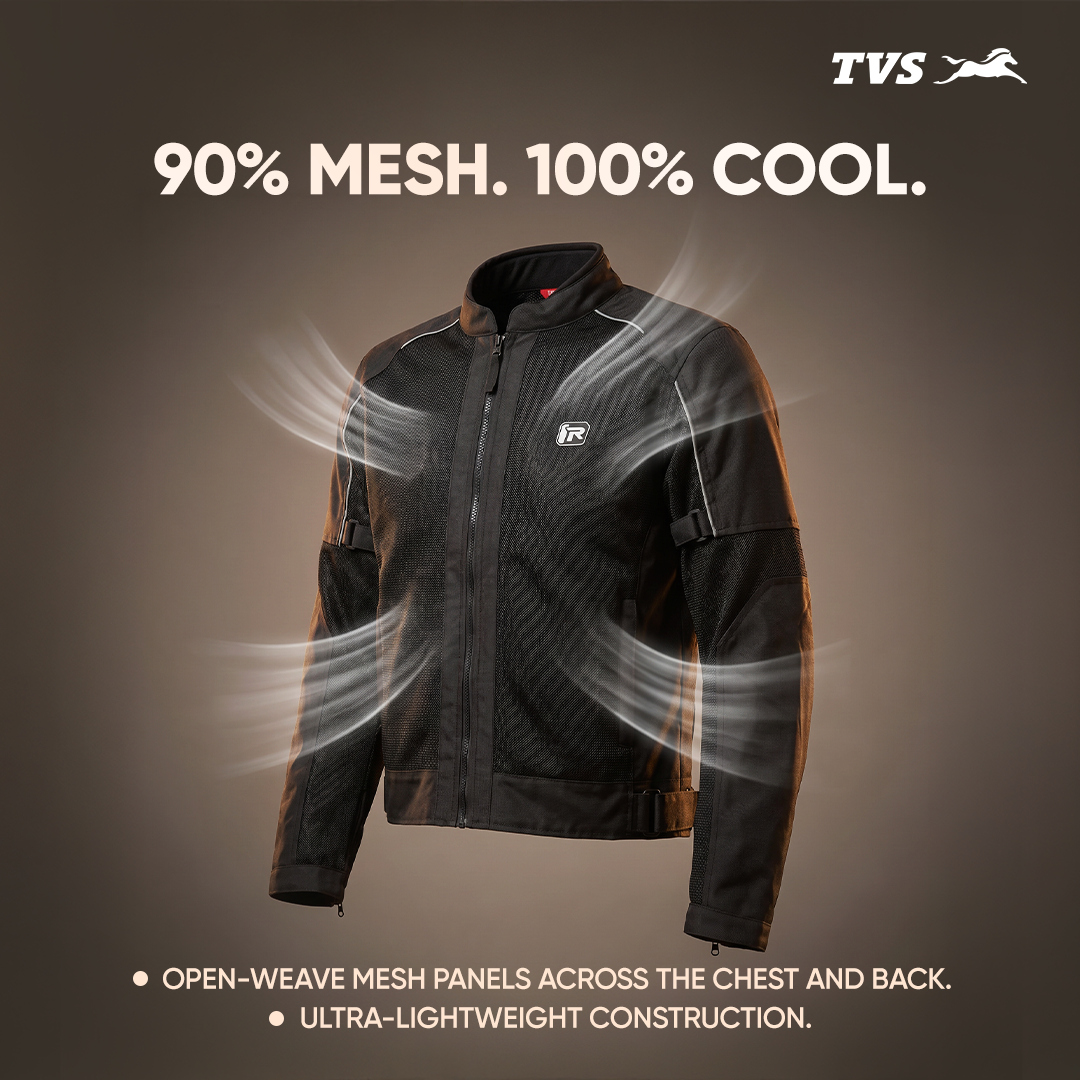 TVS Ronin Edition Mesh Riding Jacket for Men | 1.6 Kg Bike Riding Jacket with CE Level 2 Lightweight Back, Sholuder and Elbow Armours, 600D Protection, Lightweight Summer Motorcycle Jacket for Touring, City Riding, Biker Gear for Men