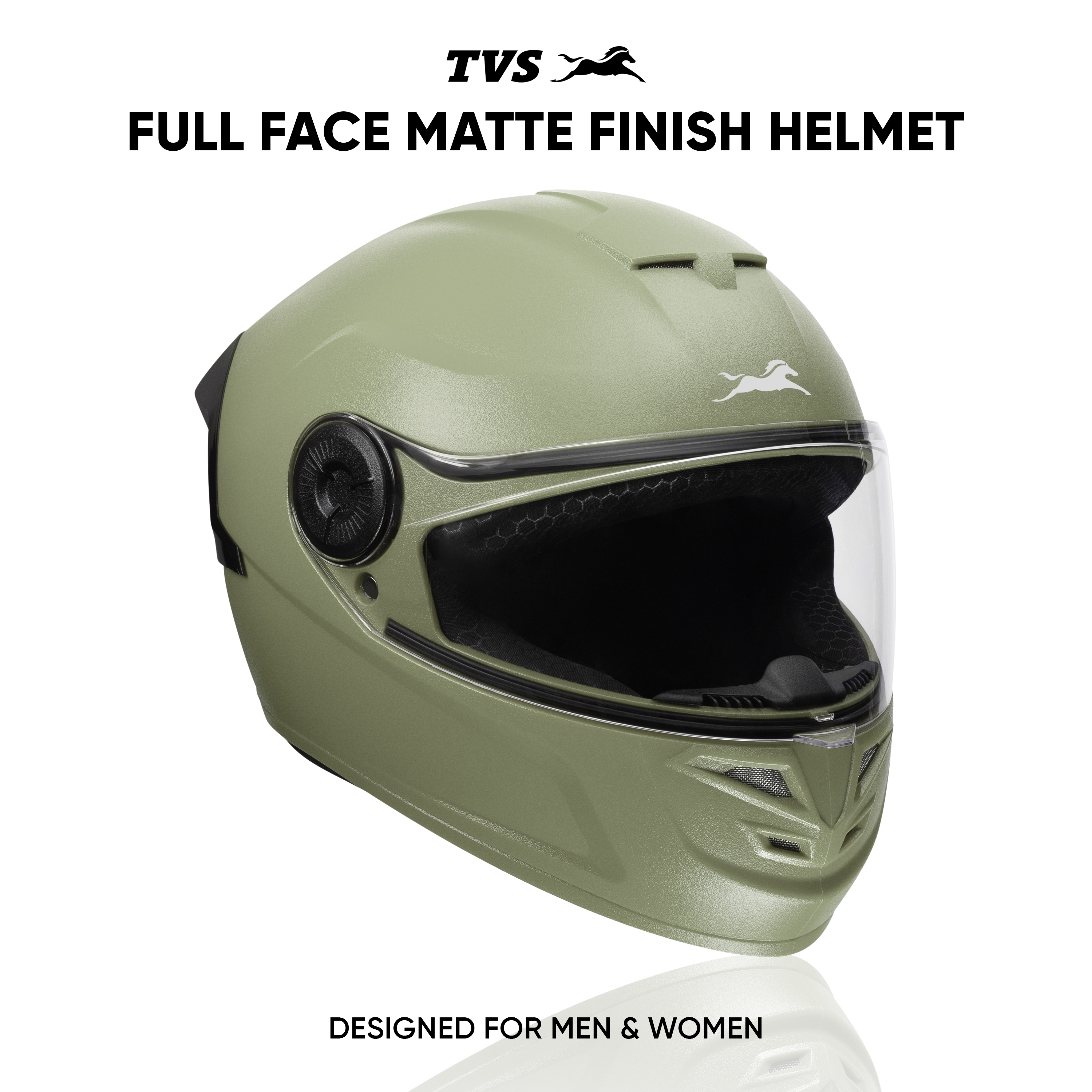 TVS Arc Full Face Matte Finish Helmet for Men & Women, ISI Certified and Lightweight ABS Shell with Clear Scratch-Resistant Visor