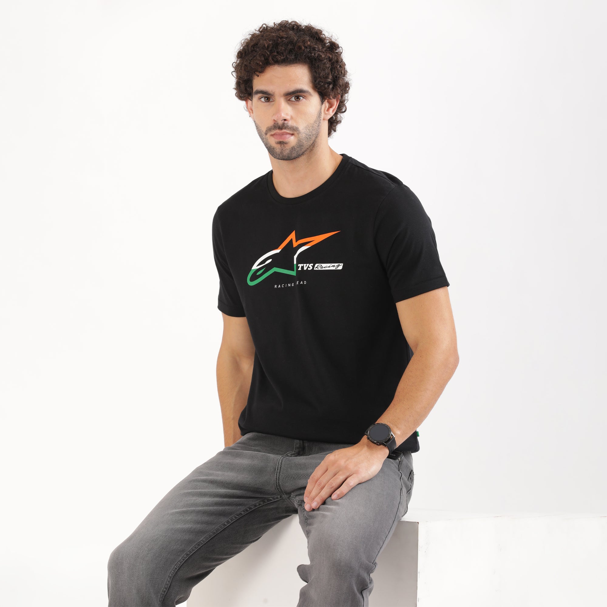 TVS Racing x Alpinestars Crew Neck T-Shirt-100% Soft Combed Cotton, Breathable & Anti-Microbial Fabric, Non-PVC Print, No-Chafe Skin-Friendly Comfort for Racing & Casual Everyday Wear