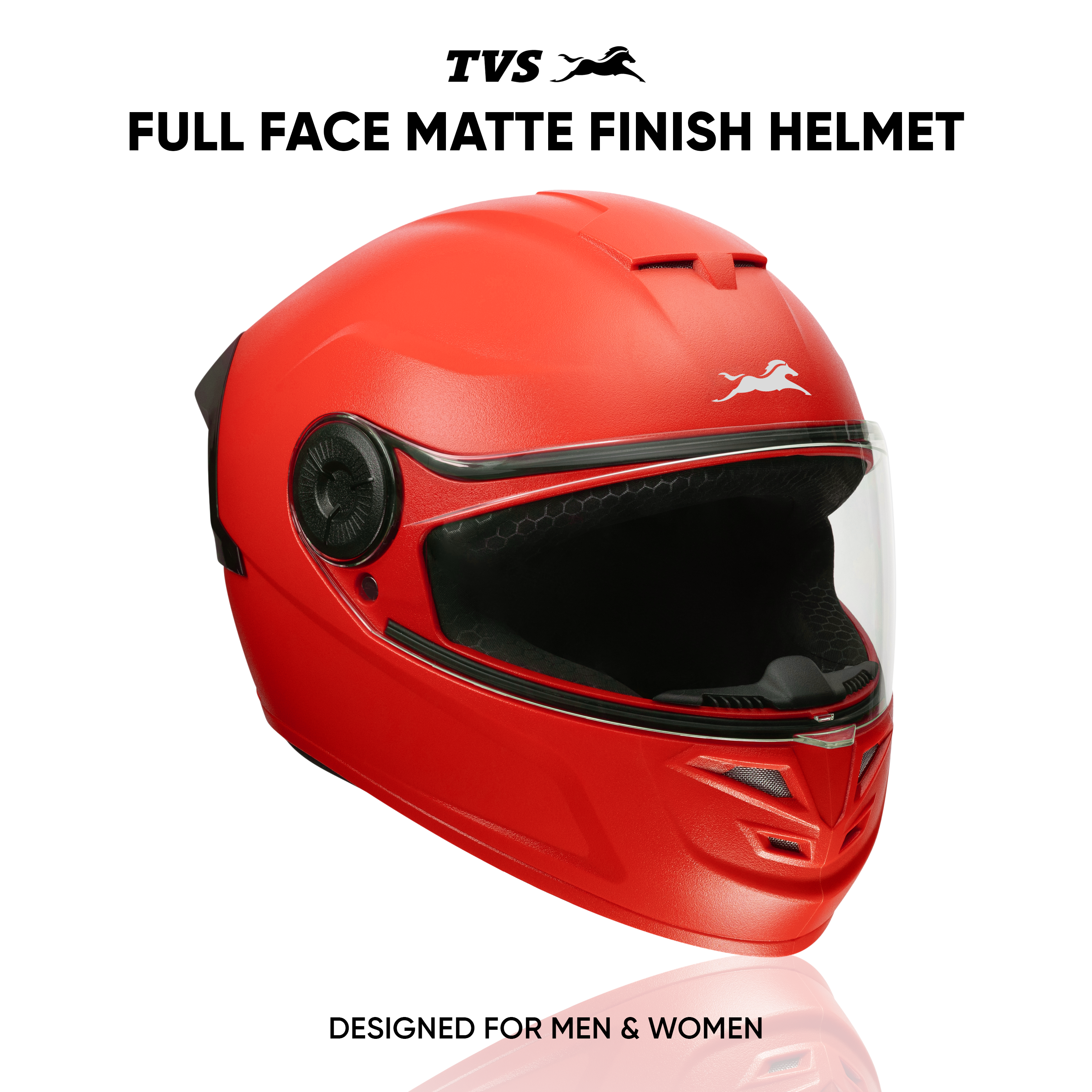 TVS Arc Full Face Matte Finish Helmet for Men & Women, ISI Certified and Lightweight ABS Shell with Clear Scratch-Resistant Visor