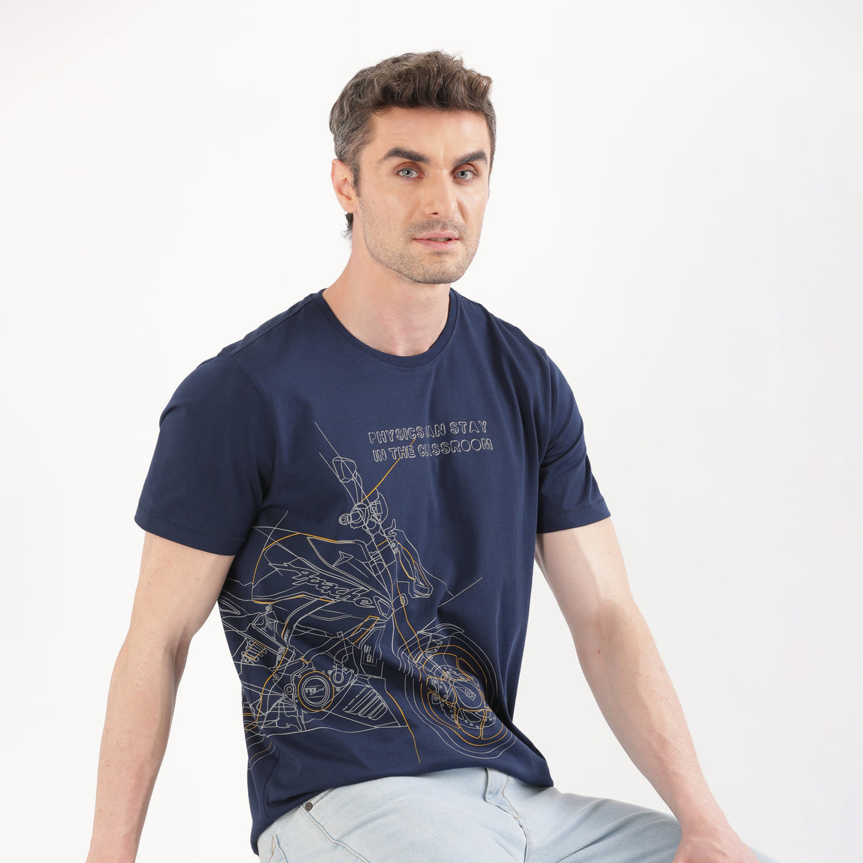 TVS Originals Collection Crew Neck T-Shirt – Bold Street Style, 100% Pure Cotton, Ultra-Soft Comfort, Breathable Anti-Odor Fabric, Skin-Friendly & Long-Lasting Durability for Riders (Racing Navy)