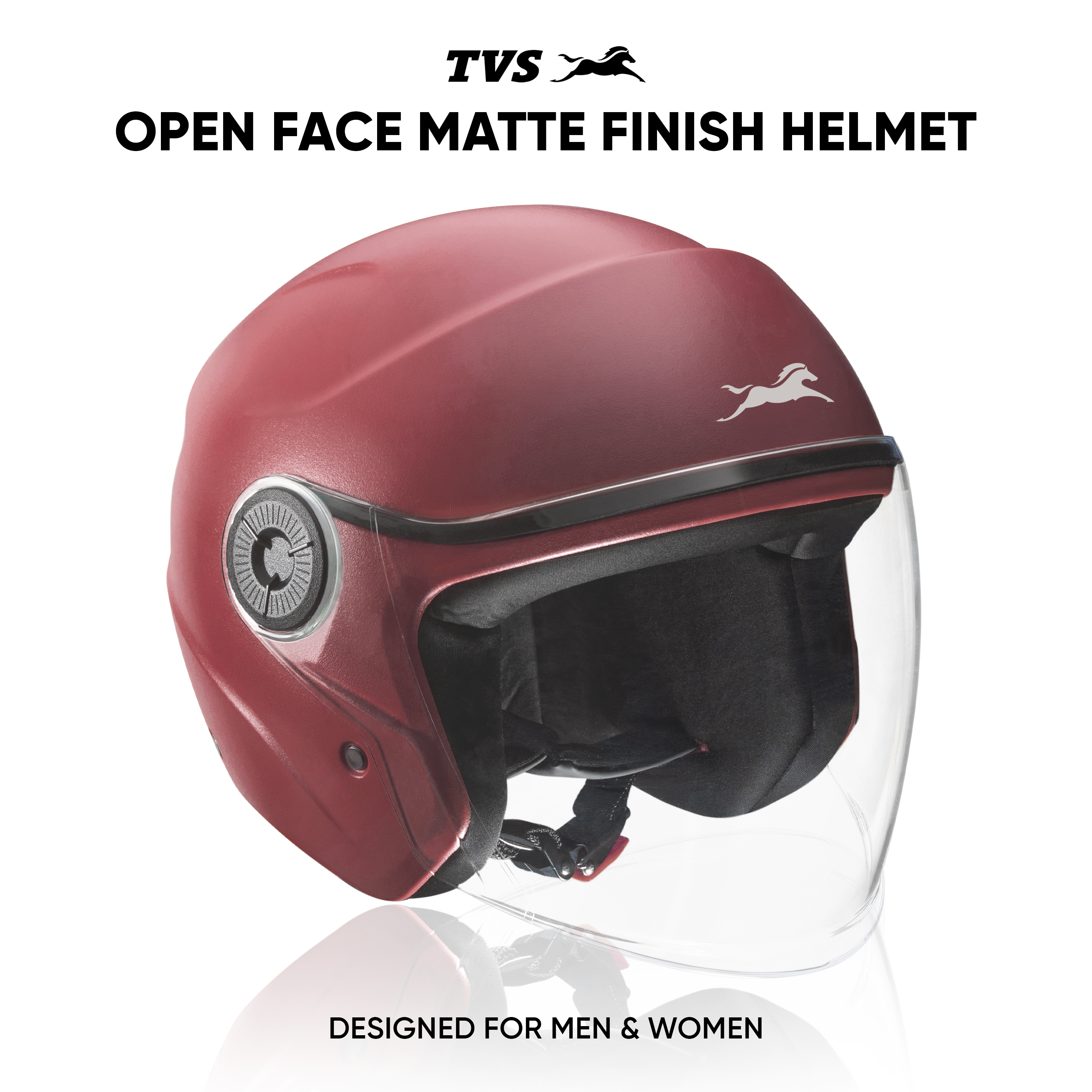 TVS Ace ISI Certified Open Face Matte Finish Helmet with Full Coverage Visor for Men and Women | Available in Eight Colors