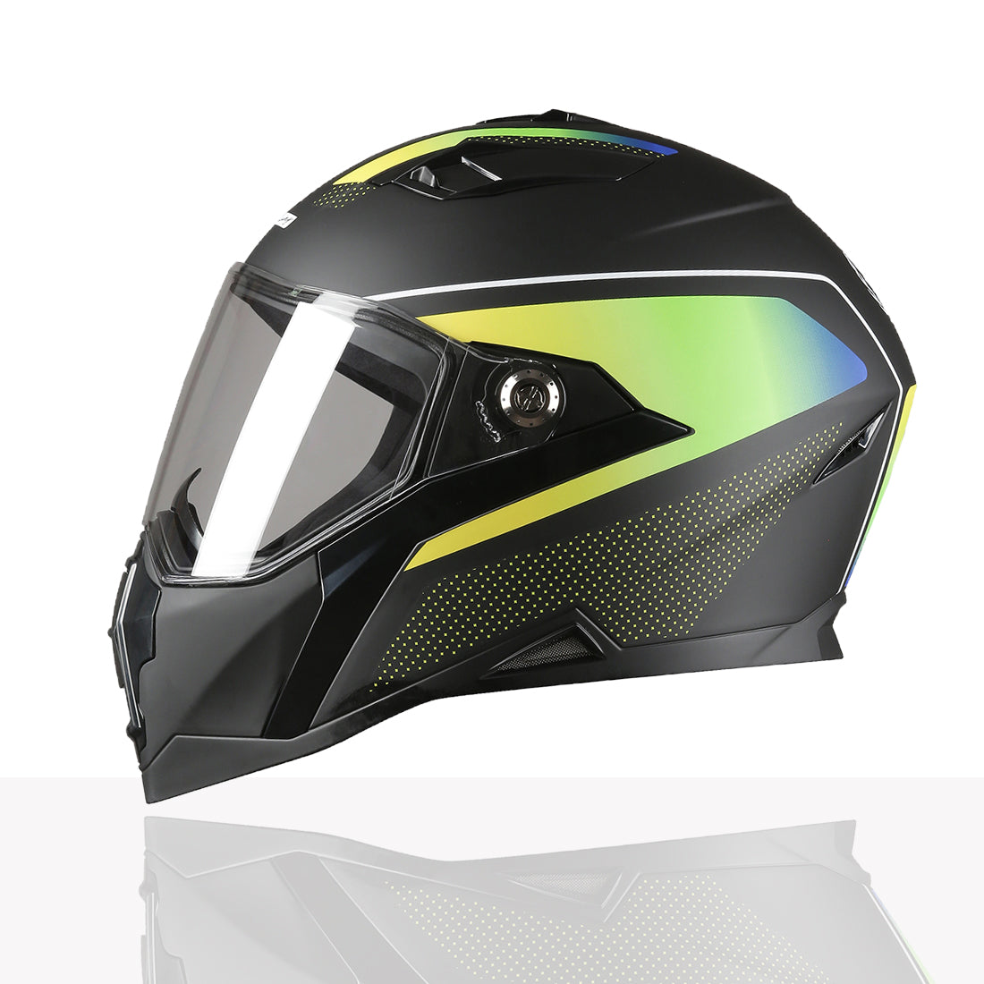 TVS Racing Anti Matter Full Face Helmet for Bike & Motorcycle Riders-DOT & ISI Certified-Lightweight ABS Shell, UV Resistant-Ventilated Comfort Liner, Quick-Release Visor & Chin Strap (Matt Black Green)