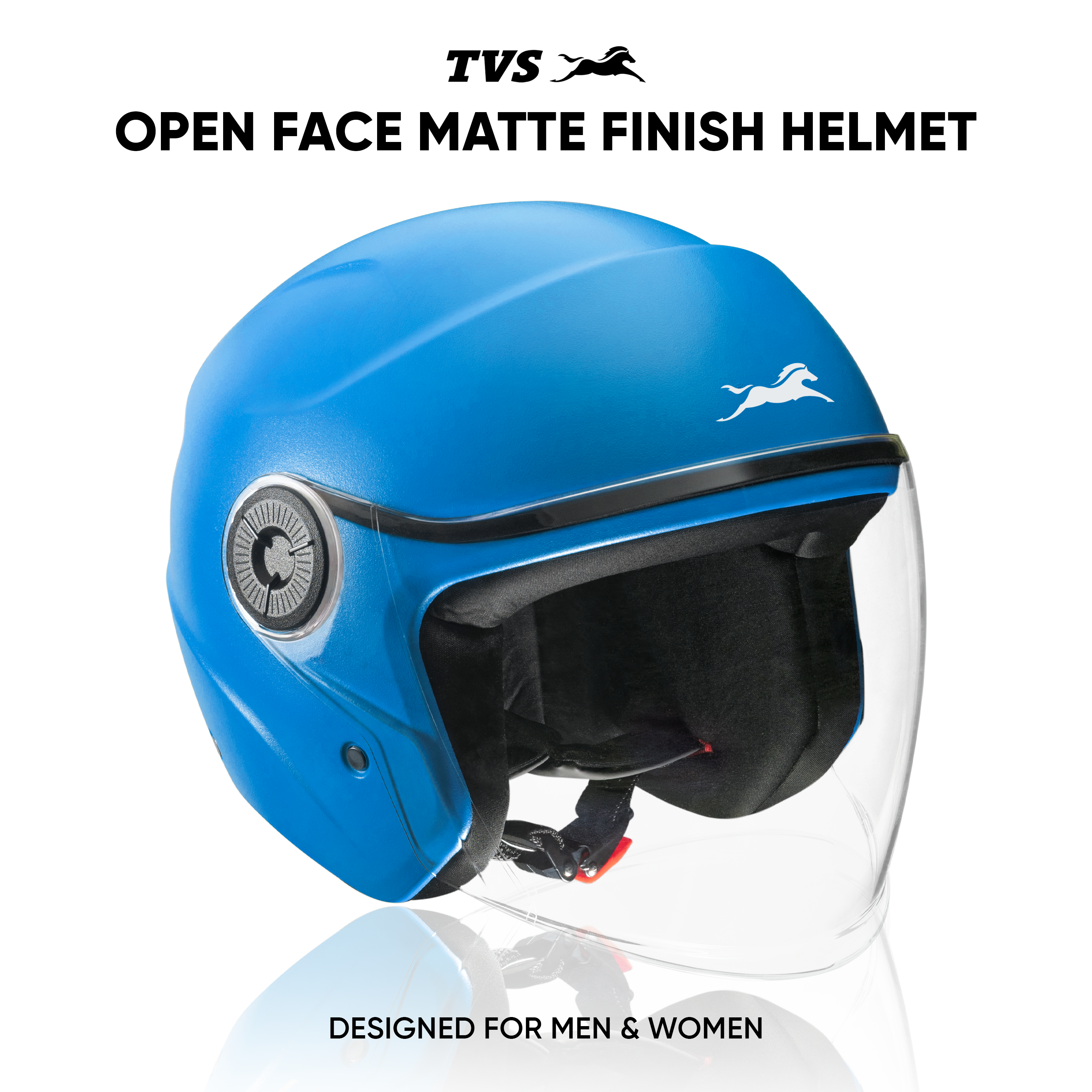 TVS Ace ISI Certified Open Face Matte Finish Helmet with Full Coverage Visor for Men and Women | Available in Eight Colors