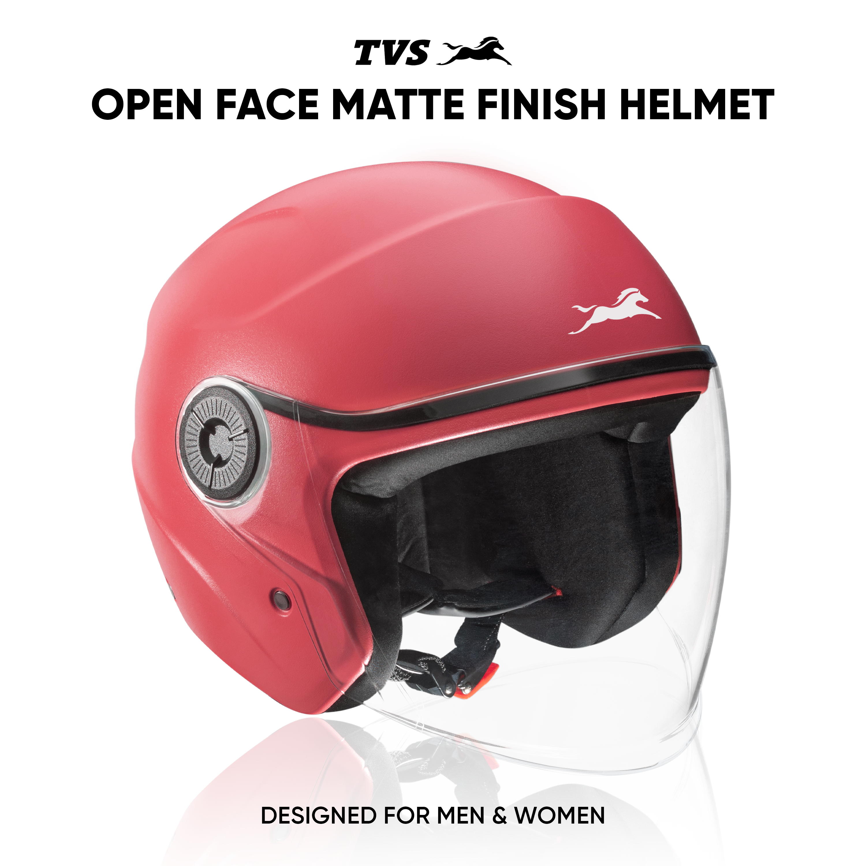TVS Ace ISI Certified Open Face Matte Finish Helmet with Full Coverage Visor for Men and Women | Available in Eight Colors