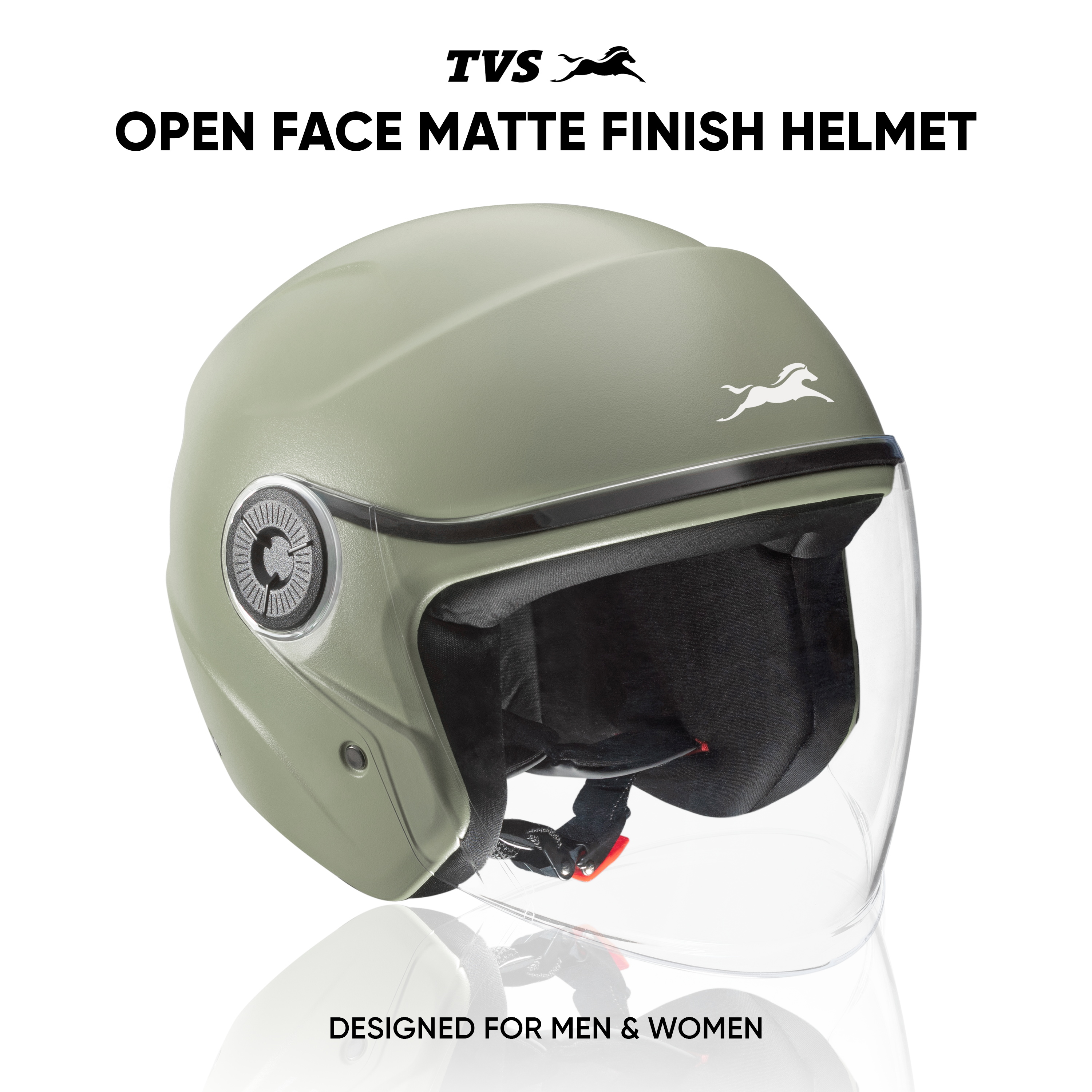 TVS Ace ISI Certified Open Face Matte Finish Helmet with Full Coverage Visor for Men and Women | Available in Eight Colors
