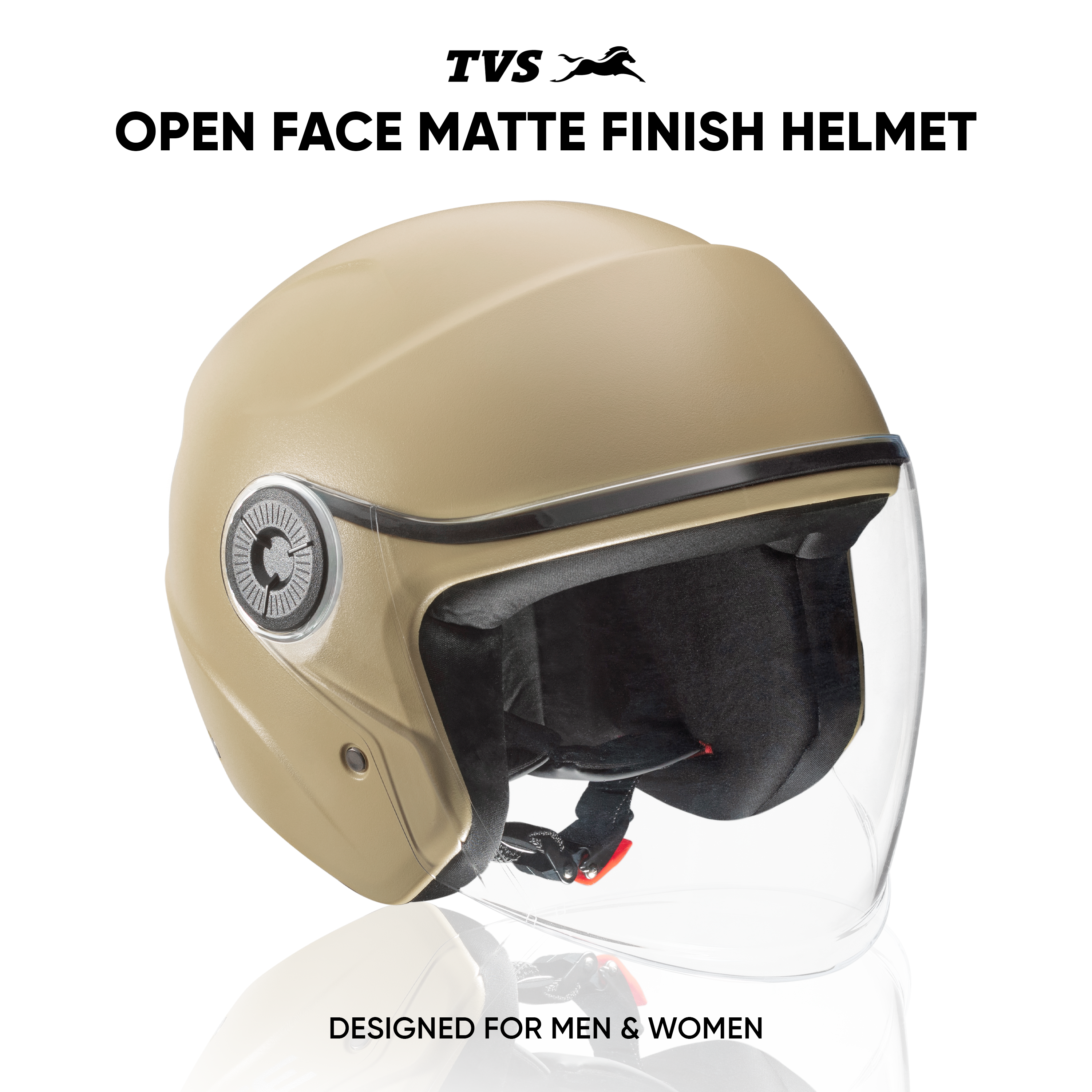 TVS Ace ISI Certified Open Face Matte Finish Helmet with Full Coverage Visor for Men and Women | Available in Eight Colors