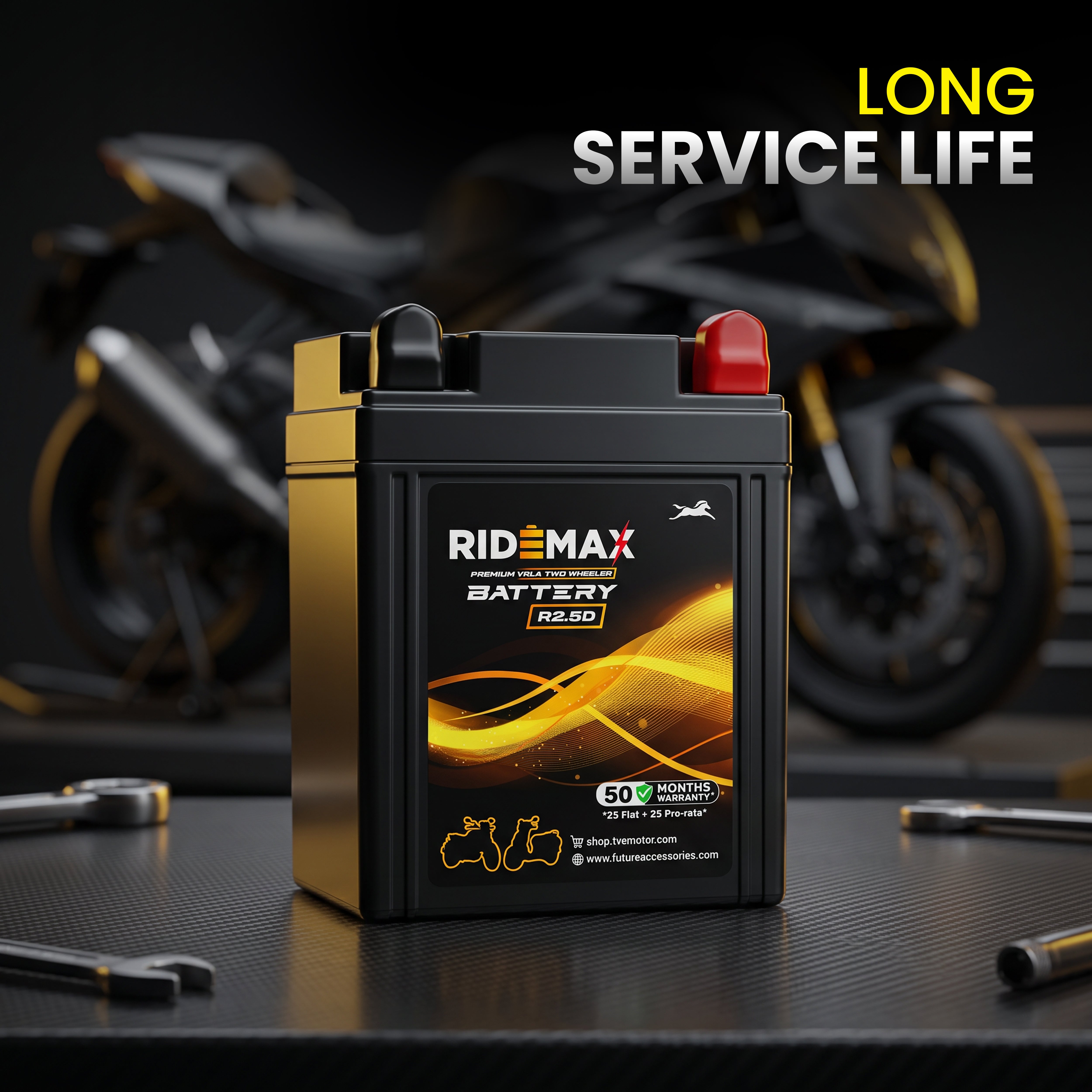 RideMax Premium VRLA 12 Volt Two Wheeler Battery R2.5D