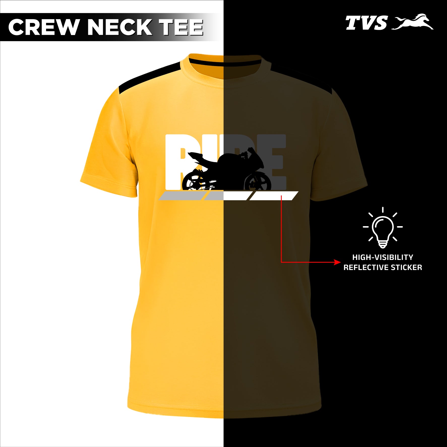 TVS Ride Crew neck Cotton T-shirt | High visibility & Reflective Sticker