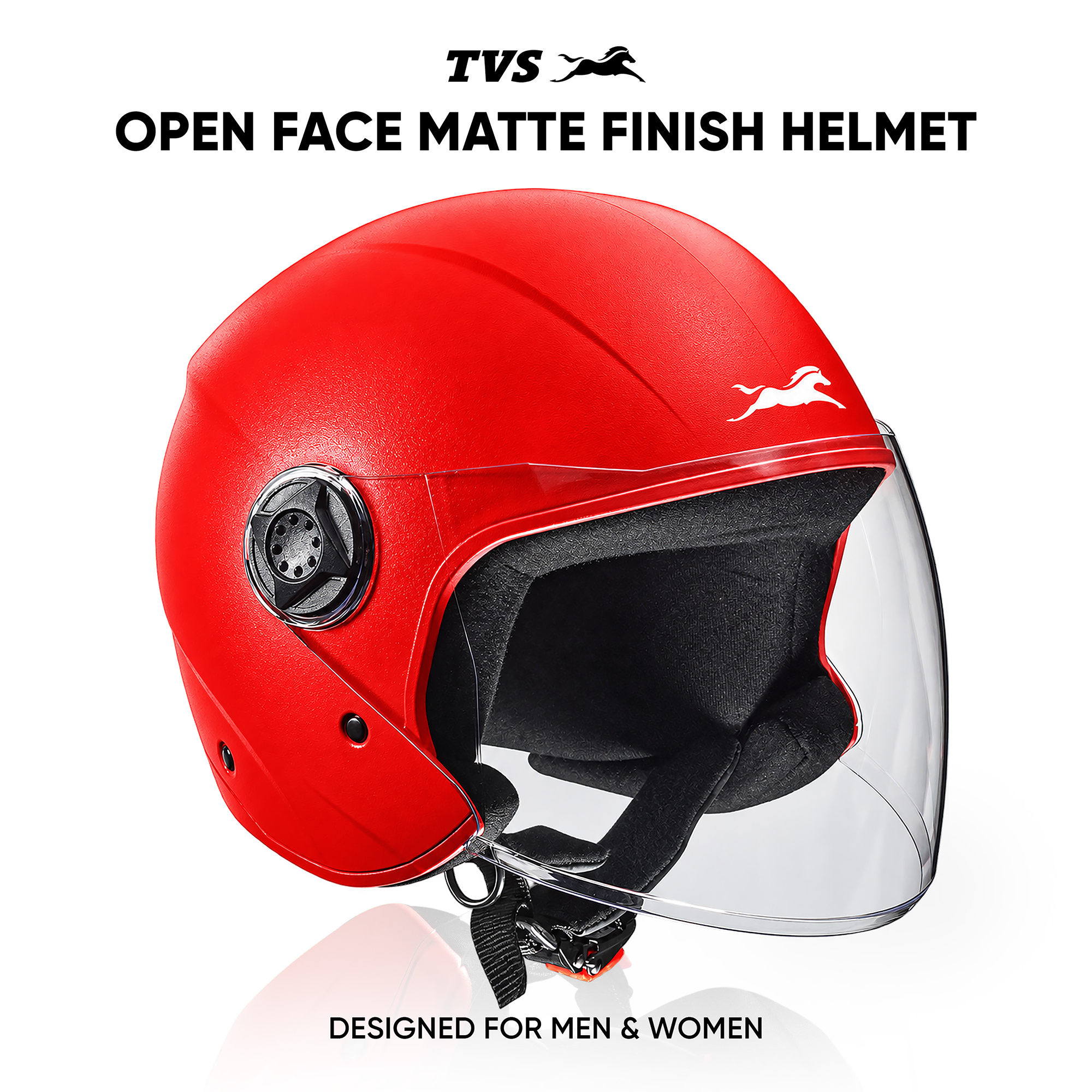 TVS Fit Open Face Long Visor Unisex Helmet | ISI Certified, Matte Finish and Light Weight Available in Multiple Colors