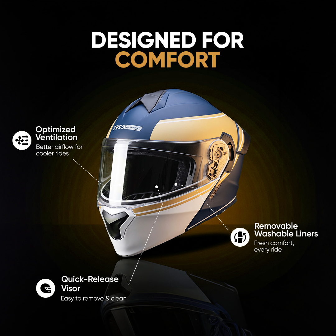 TVS Racing SuperPose Smoked Dual Visor Flip Up Modular Helmet for Men and Women, ISI DOT Certified, ABS Shell, Quick Release Visor, Lightweight, Ventilated, Open Face to Full Face