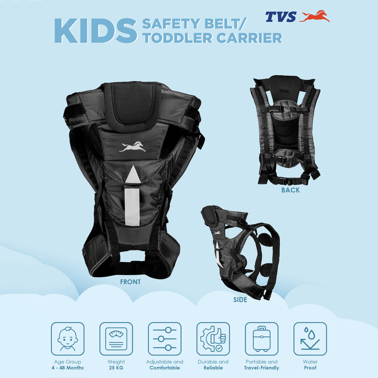 TVS Kids Safety Belt/Toddler Carrier-Black