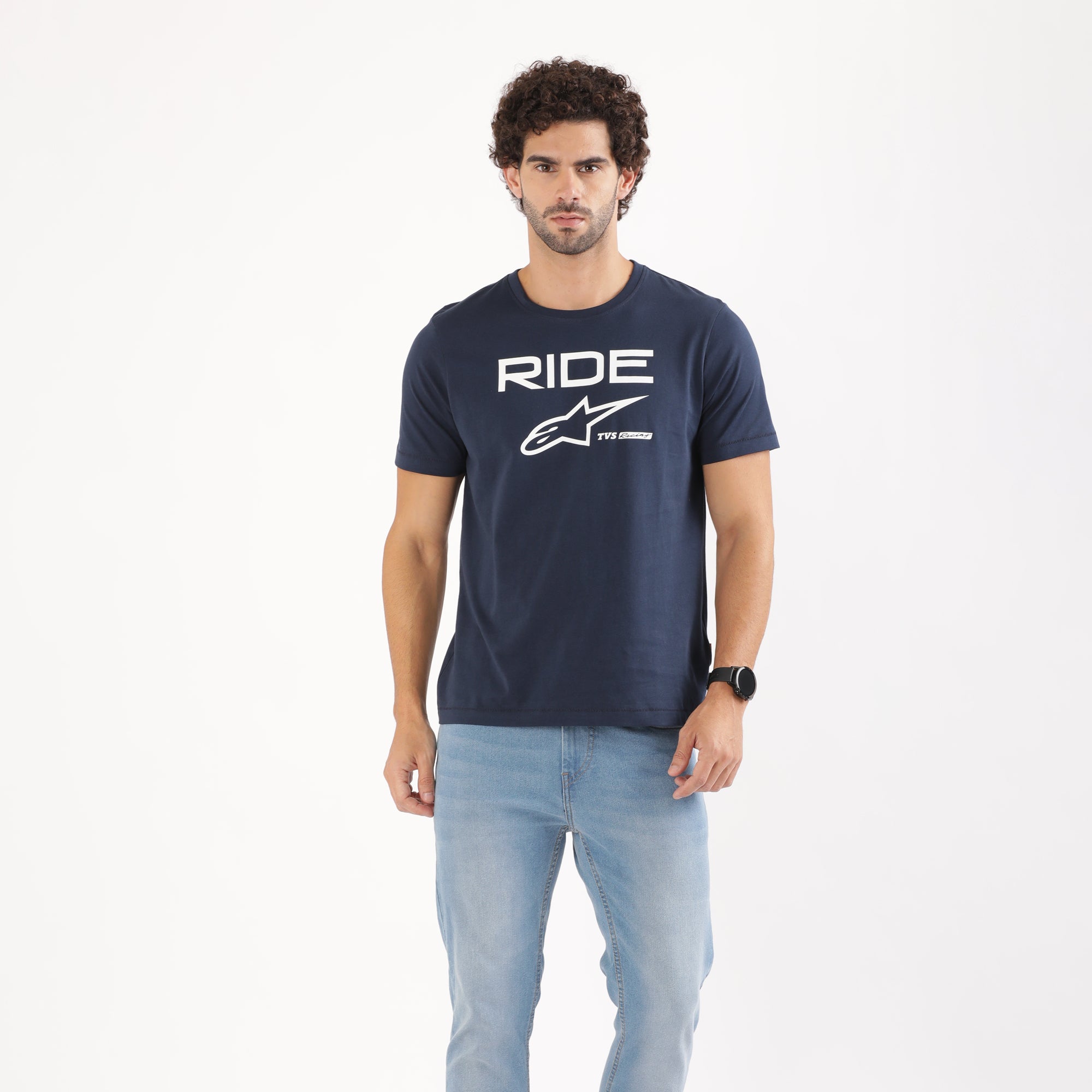 TVS Racing x Alpinestars Crew Neck T-Shirt-100% Soft Combed Cotton, Breathable & Anti-Microbial Fabric, Non-PVC Print, No-Chafe Skin-Friendly Comfort for Racing & Casual Everyday Wear