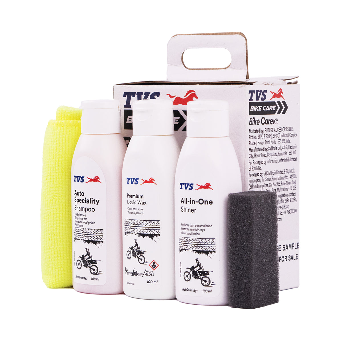 TVS Bike Care Kit Contains Shampoo, Liquid Wax, Shiner and Microfiber Cloth