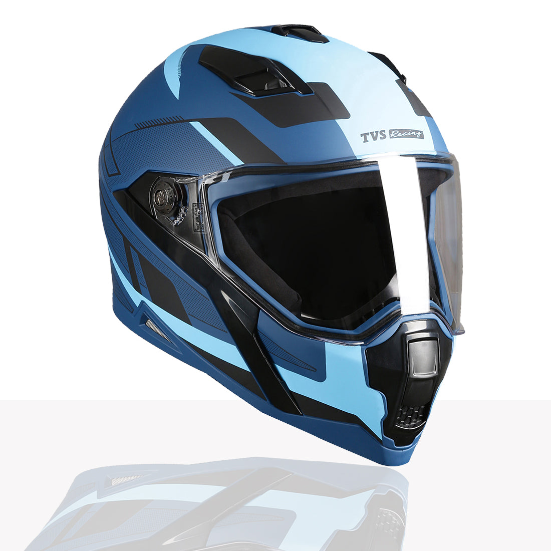 TVS Racing Anti Matter Full Face Helmet for Bike & Motorcycle Riders-DOT & ISI Certified-Lightweight ABS Shell, UV Resistant-Ventilated Comfort Liner, Quick-Release Visor & Chin Strap (Blue)