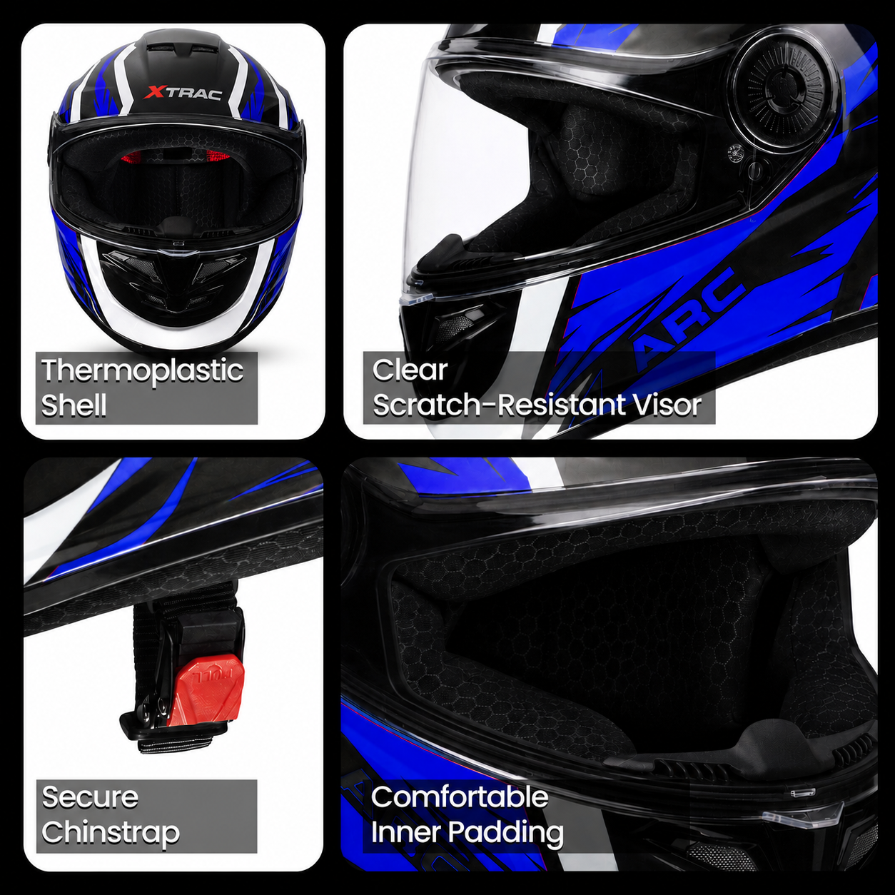 Xtrac Arc Full Face Graphic Helmet | ISI Certified | Lightweight Design, Quick Release Chin Strap