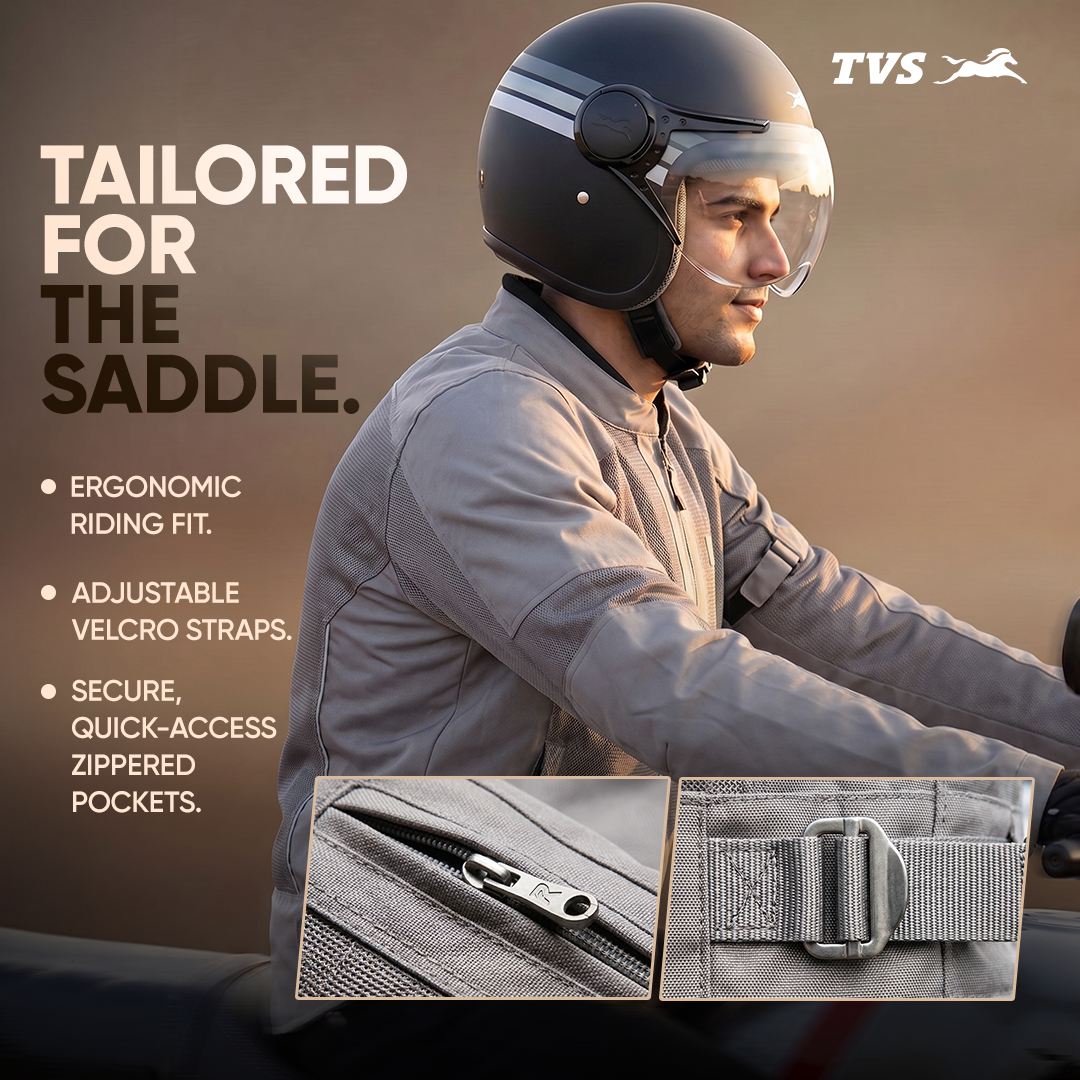 TVS Ronin Edition Mesh Riding Jacket for Men | 1.6 Kg Bike Riding Jacket with CE Level 2 Lightweight Back, Sholuder and Elbow Armours, 600D Protection, Lightweight Summer Motorcycle Jacket for Touring, City Riding, Biker Gear for Men