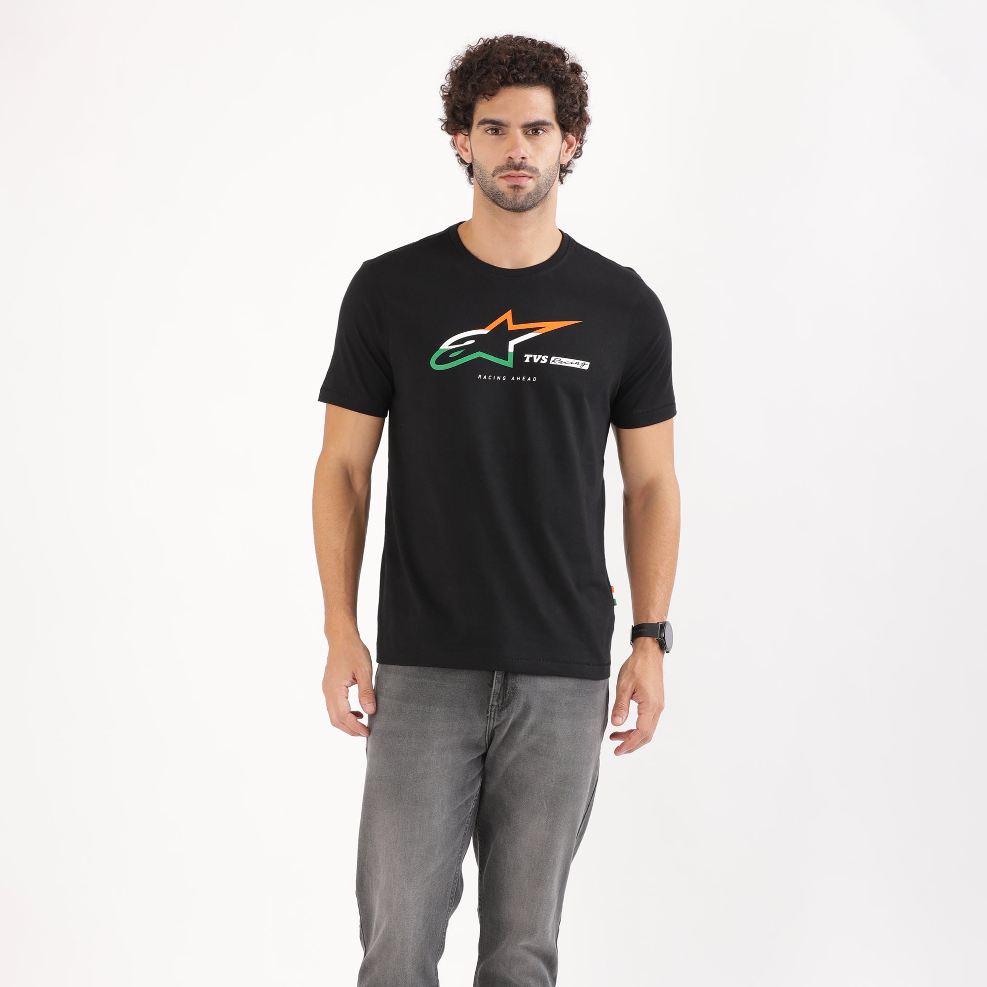 TVS Racing x Alpinestars Crew Neck T-Shirt-100% Soft Combed Cotton, Breathable & Anti-Microbial Fabric, Non-PVC Print, No-Chafe Skin-Friendly Comfort for Racing & Casual Everyday Wear