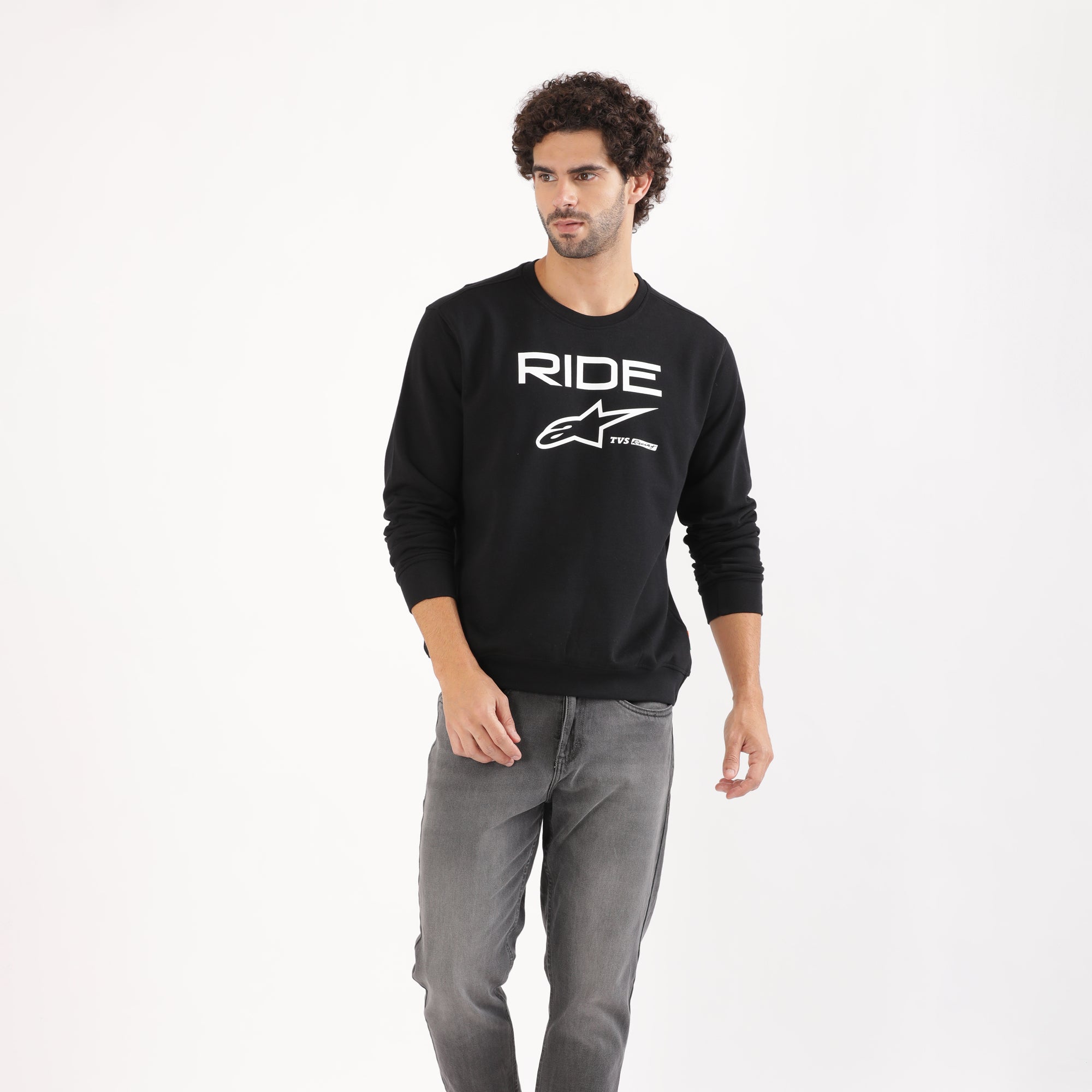 TVS Racing x Alpinestars Crew Neck Pullover Sweatshirt – 100% Cotton French Terry, Ultra-Soft Comfort, Breathable Anti-Odor Fabric, Ribbed Hem & Sleeves for Premium Fit & Style