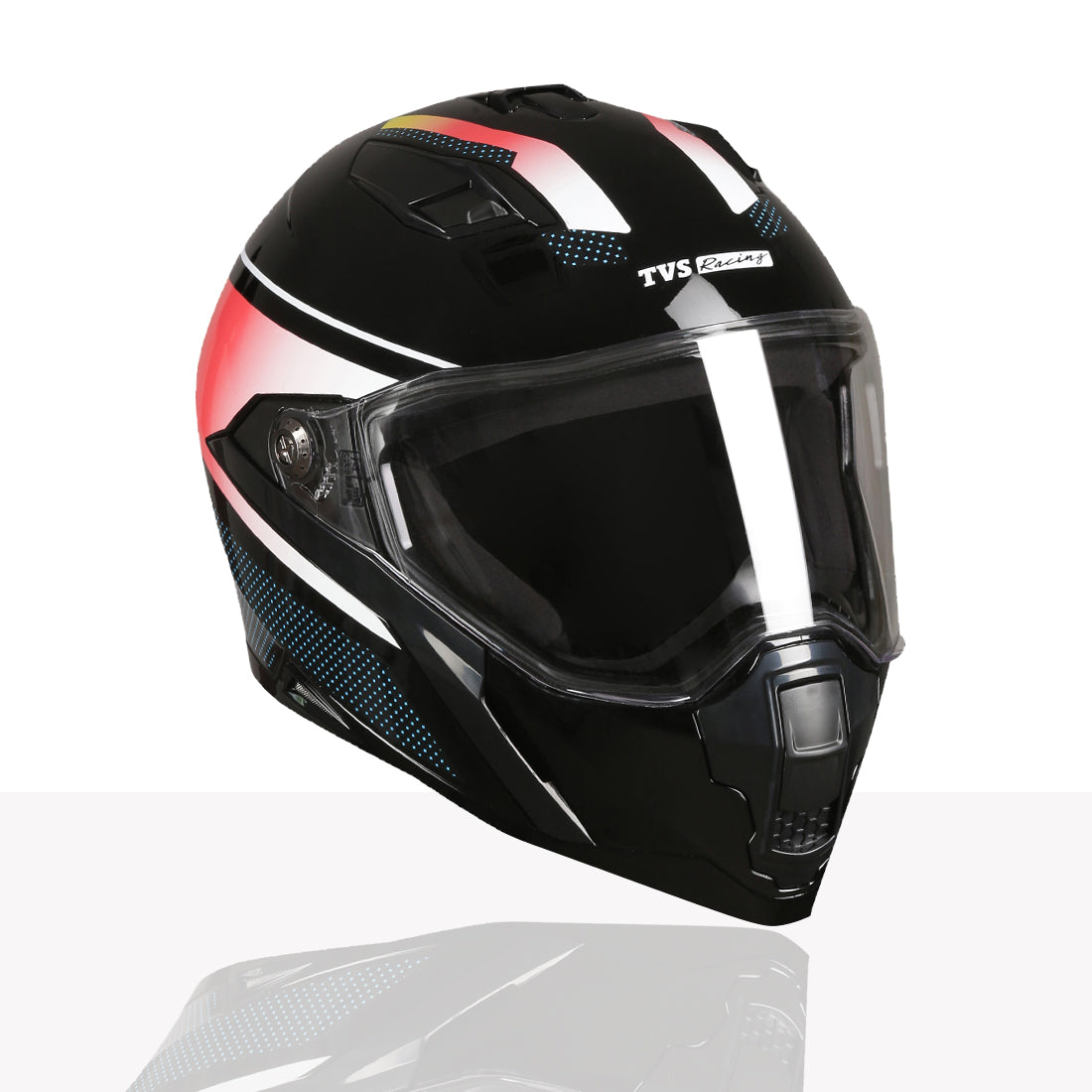 TVS Racing Anti Matter Full Face Helmet for Bike & Motorcycle Riders-DOT & ISI Certified-Lightweight ABS Shell, UV Resistant-Ventilated Comfort Liner, Quick-Release Visor & Chin Strap (Glossy Black Red)