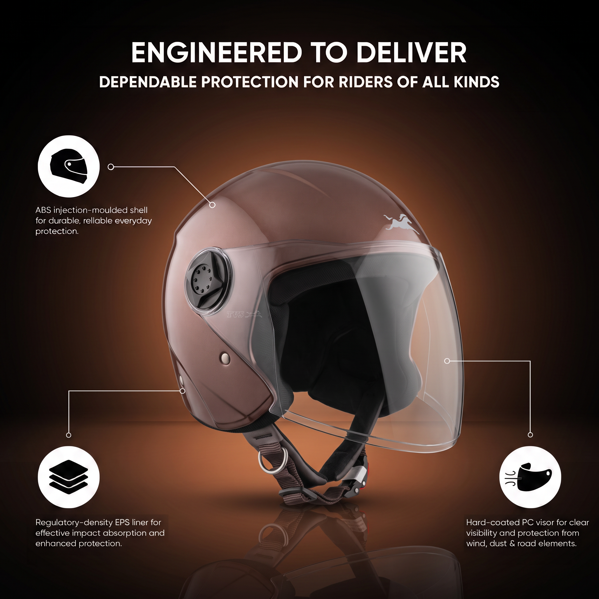 TVS iQube Open Face Helmet | ISI Certified, Lightweight & Comfortable Design