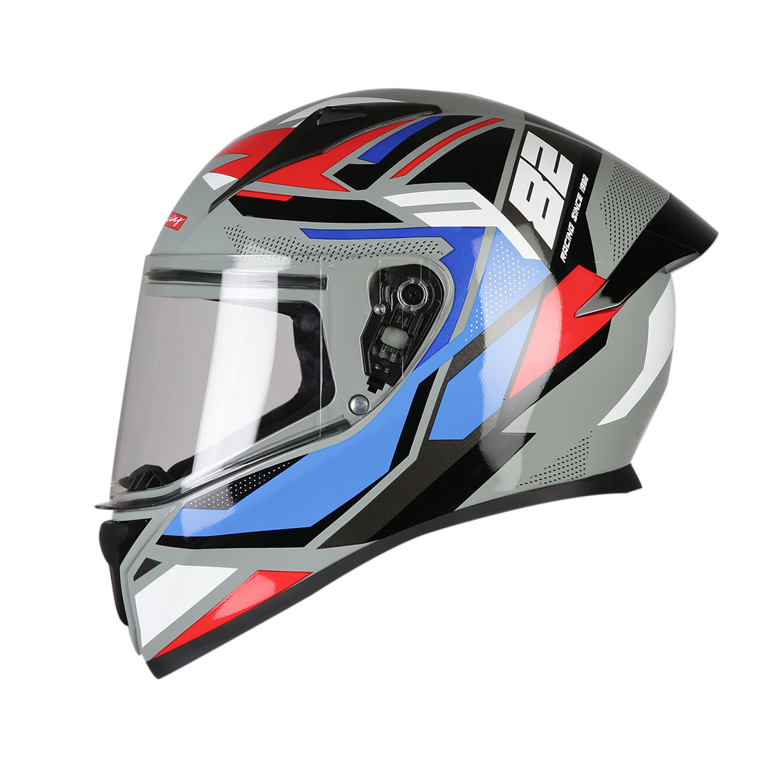 TVS Racing Titan Series Full Face Helmet for Men | Premium Bike Helmets with ABS Shell, UV Paint | Quick Release System | Aerodynamic Design | DOT & ISI Certified (Red & Blue)