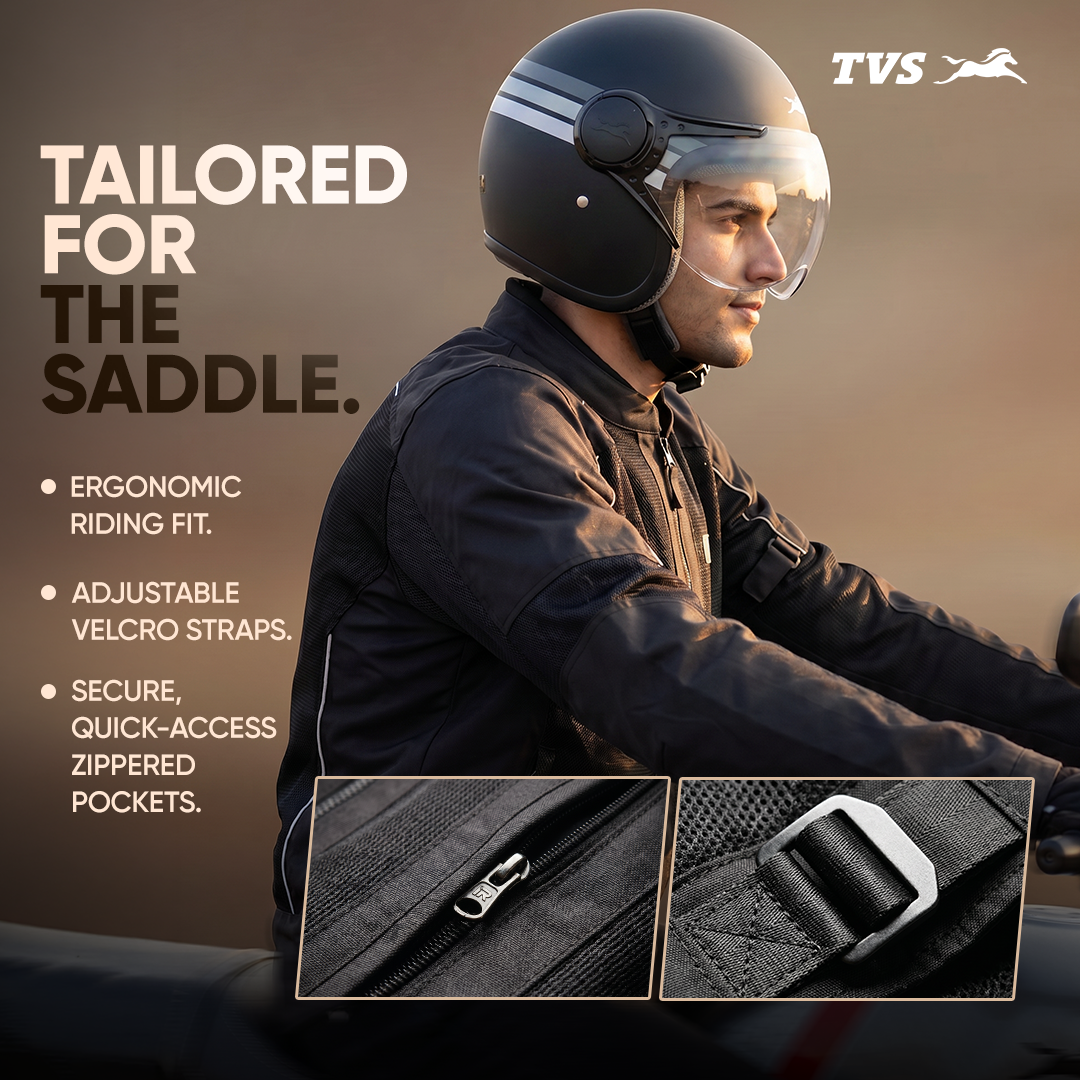 TVS Ronin Edition Mesh Riding Jacket for Men | 1.6 Kg Bike Riding Jacket with CE Level 2 Lightweight Back, Sholuder and Elbow Armours, 600D Protection, Lightweight Summer Motorcycle Jacket for Touring, City Riding, Biker Gear for Men