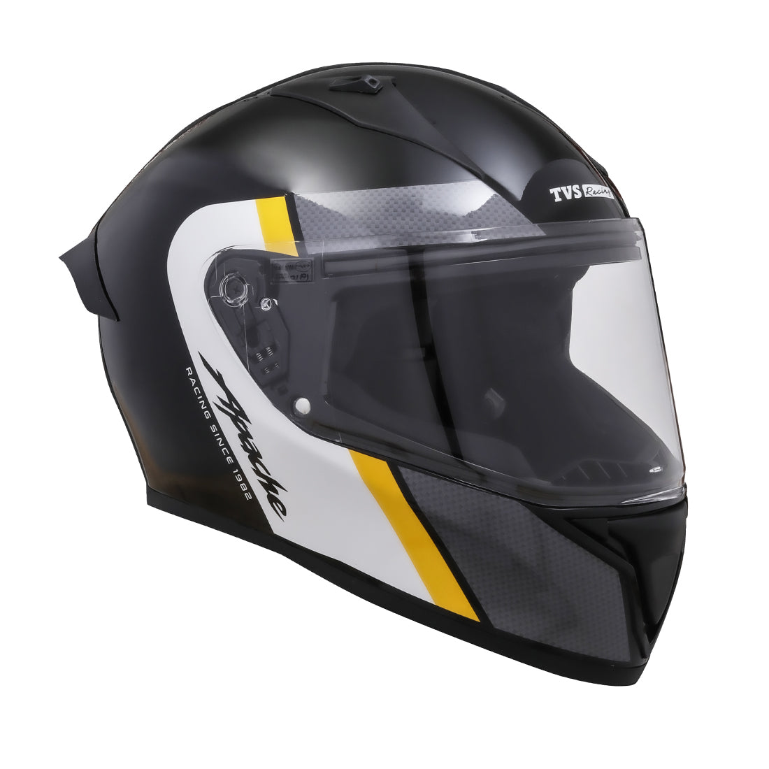 TVS Apache Full Face helmet - Color: Black, White & Yellow Strip