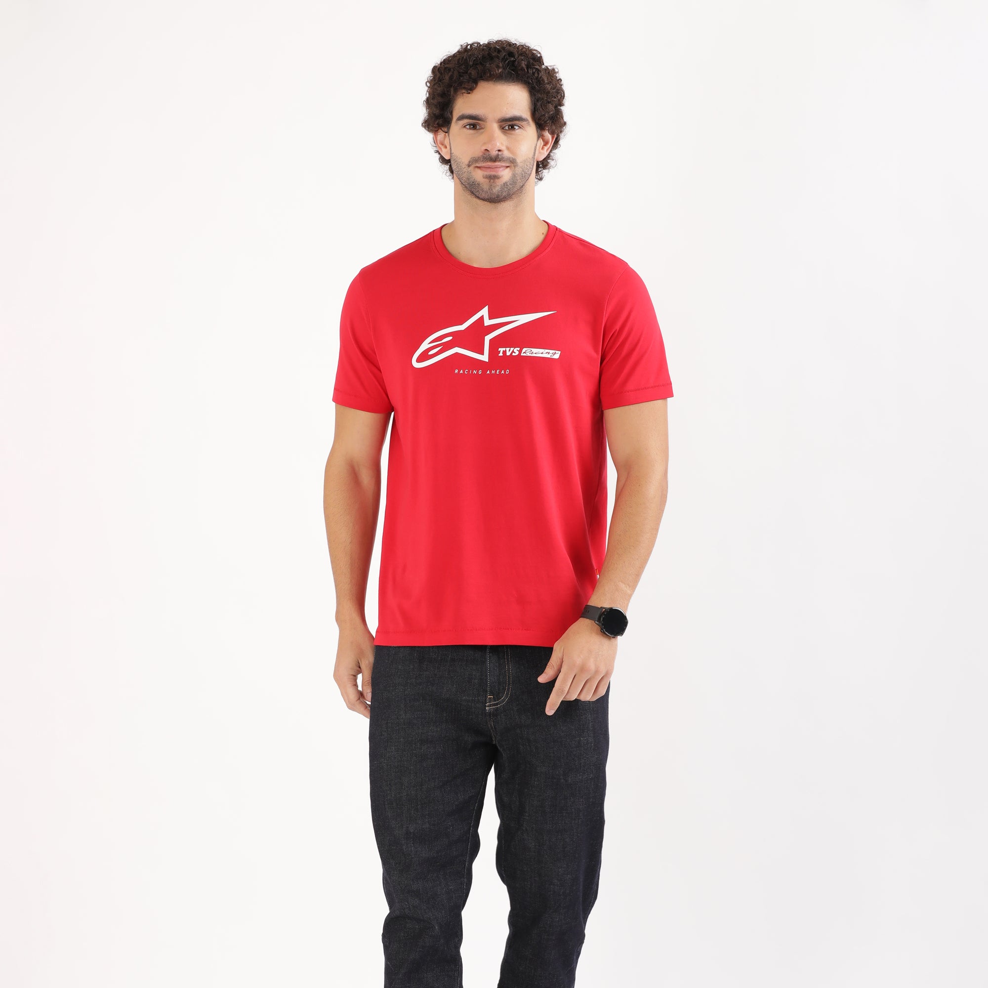 TVS Racing x Alpinestars Crew Neck T-Shirt-100% Soft Combed Cotton, Breathable & Anti-Microbial Fabric, Non-PVC Print, No-Chafe Skin-Friendly Comfort for Racing & Casual Everyday Wear