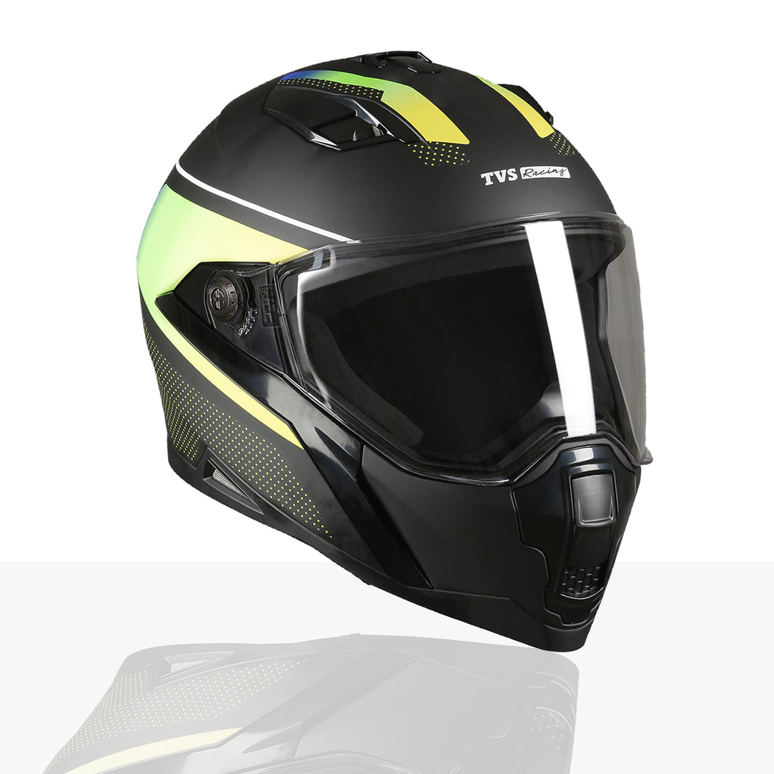 TVS Racing Anti Matter Full Face Helmet for Bike & Motorcycle Riders-DOT & ISI Certified-Lightweight ABS Shell, UV Resistant-Ventilated Comfort Liner, Quick-Release Visor & Chin Strap (Matt Black Green)