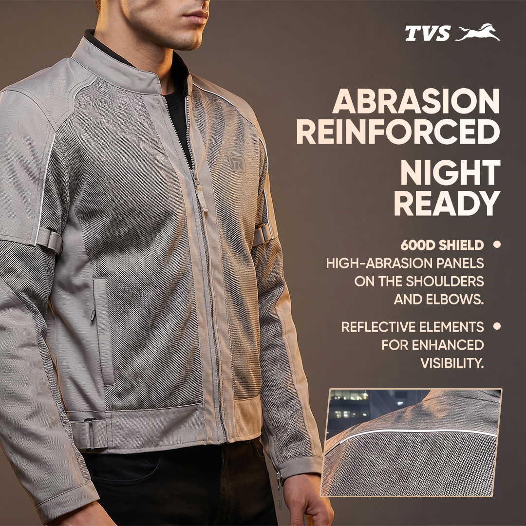 TVS Ronin Edition Mesh Riding Jacket for Men | 1.6 Kg Bike Riding Jacket with CE Level 2 Lightweight Back, Sholuder and Elbow Armours, 600D Protection, Lightweight Summer Motorcycle Jacket for Touring, City Riding, Biker Gear for Men