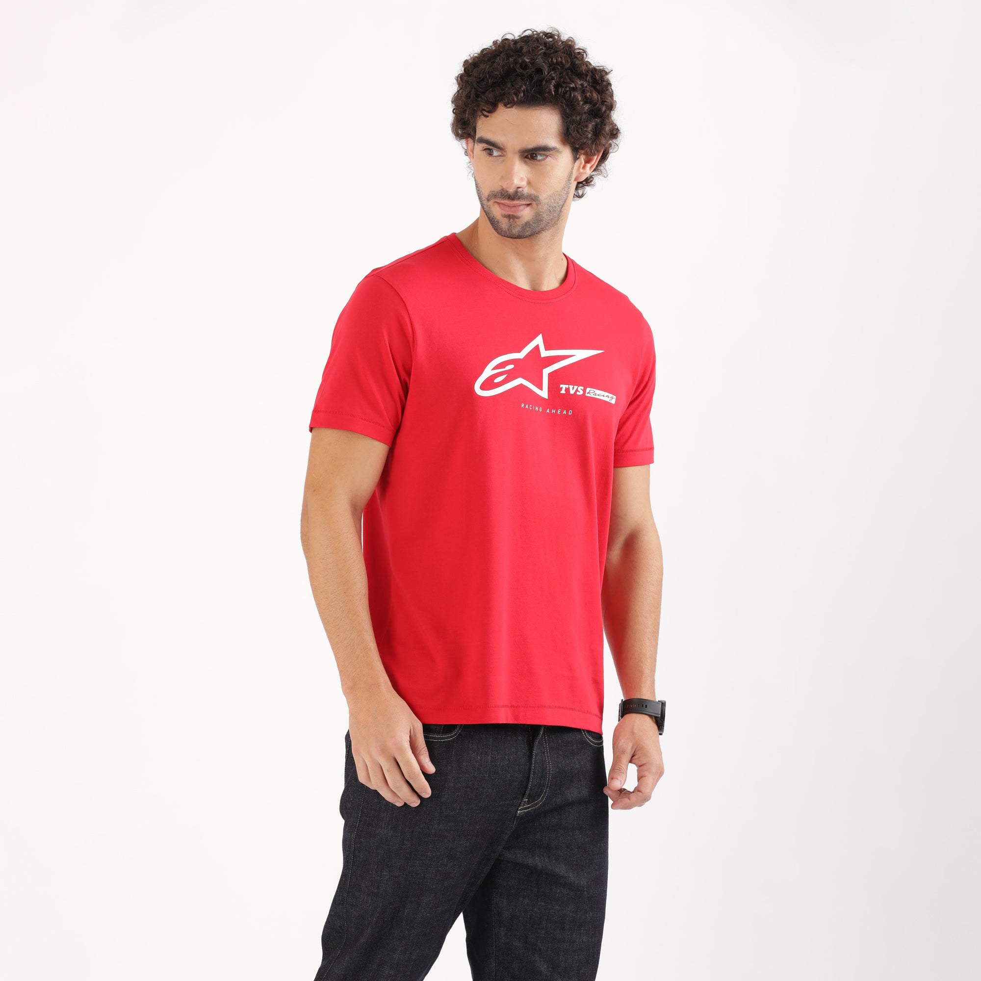 TVS Racing x Alpinestars Crew Neck T-Shirt-100% Soft Combed Cotton, Breathable & Anti-Microbial Fabric, Non-PVC Print, No-Chafe Skin-Friendly Comfort for Racing & Casual Everyday Wear