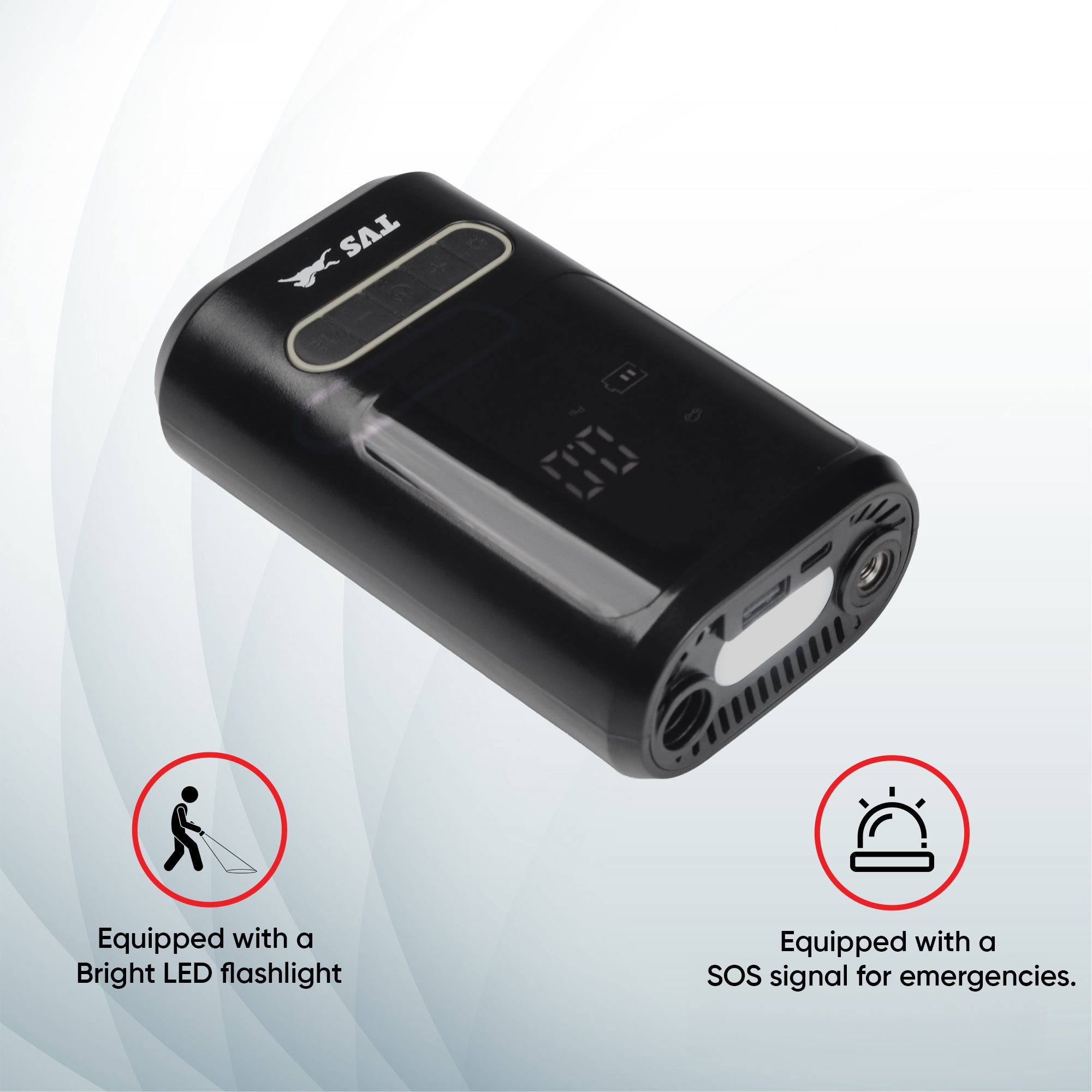 TVS Tyre Air Inflator 150 PSI Portable with Digital Display, LED Light, Multi-Nozzle & Multi-Mode Settings, Rechargeable 2000 mAh Battery for Car, Motorcycle, Bicycle & Sports Balls