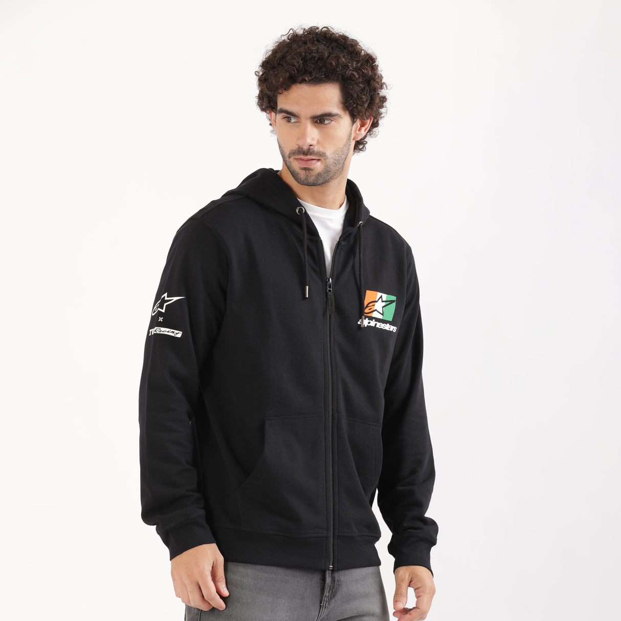 TVS Racing x Alpinestars Hooded Sweatshirt – 100% Cotton French Terry, Ultra-Soft Comfort, Breathable Anti-Odor Fabric, YKK Zipper, Kangaroo Pocket, Ribbed Hem & Stylish Streetwear Look