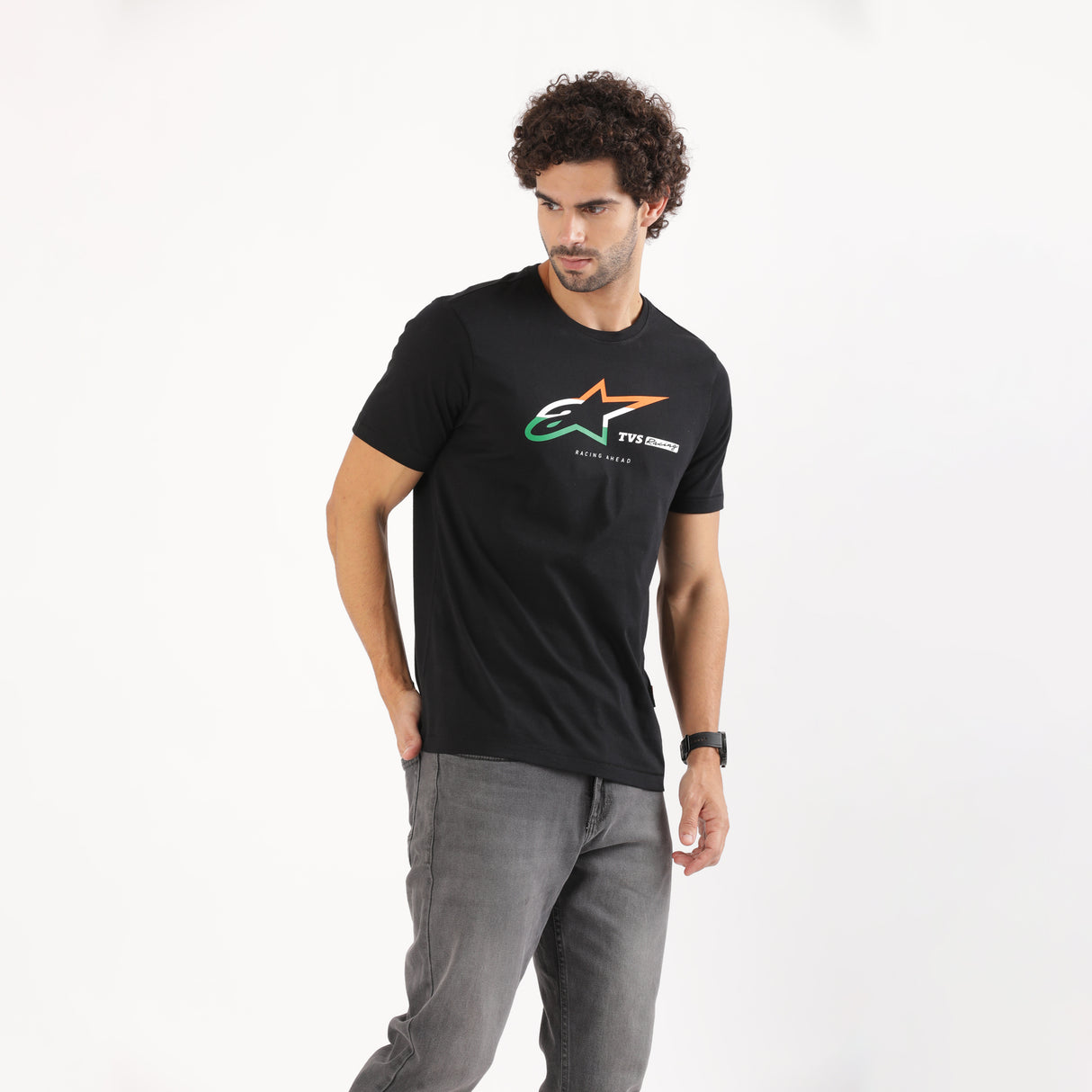 TVS Racing x Alpinestars Crew Neck T-Shirt-100% Soft Combed Cotton, Breathable & Anti-Microbial Fabric, Non-PVC Print, No-Chafe Skin-Friendly Comfort for Racing & Casual Everyday Wear