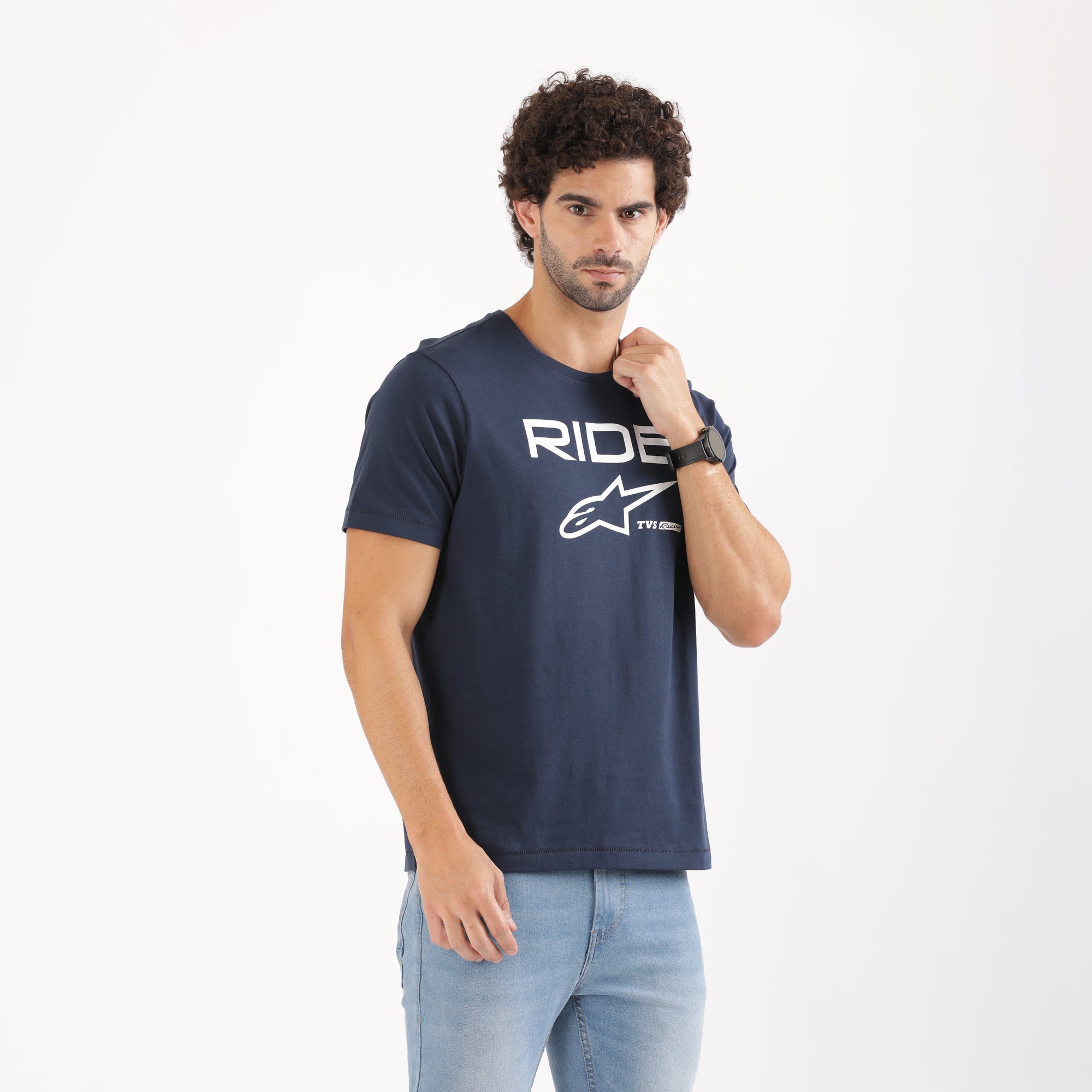 TVS Racing x Alpinestars Crew Neck T-Shirt-100% Soft Combed Cotton, Breathable & Anti-Microbial Fabric, Non-PVC Print, No-Chafe Skin-Friendly Comfort for Racing & Casual Everyday Wear