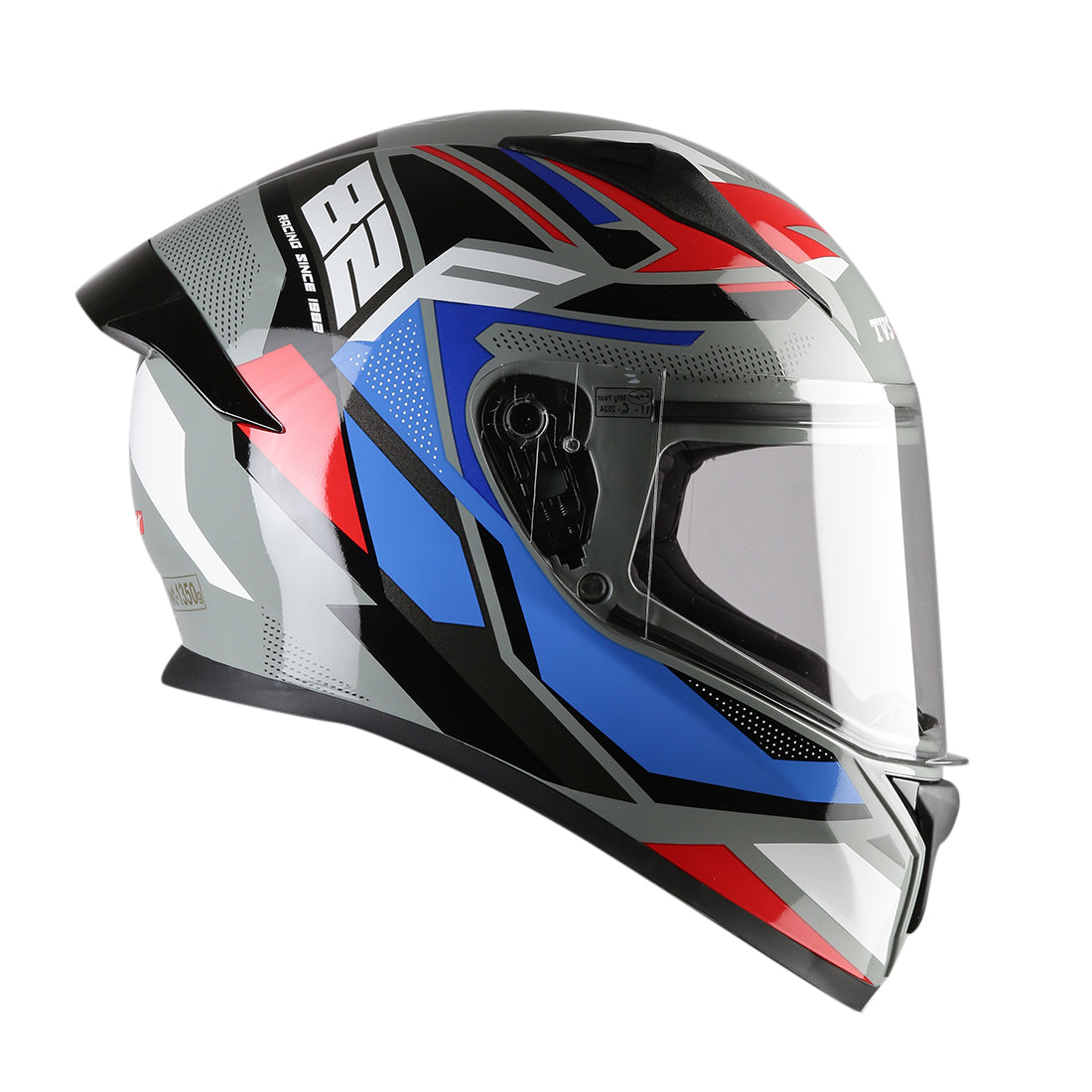 TVS Racing Titan Series Full Face Helmet for Men | Premium Bike Helmets with ABS Shell, UV Paint | Quick Release System | Aerodynamic Design | DOT & ISI Certified (Red & Blue)