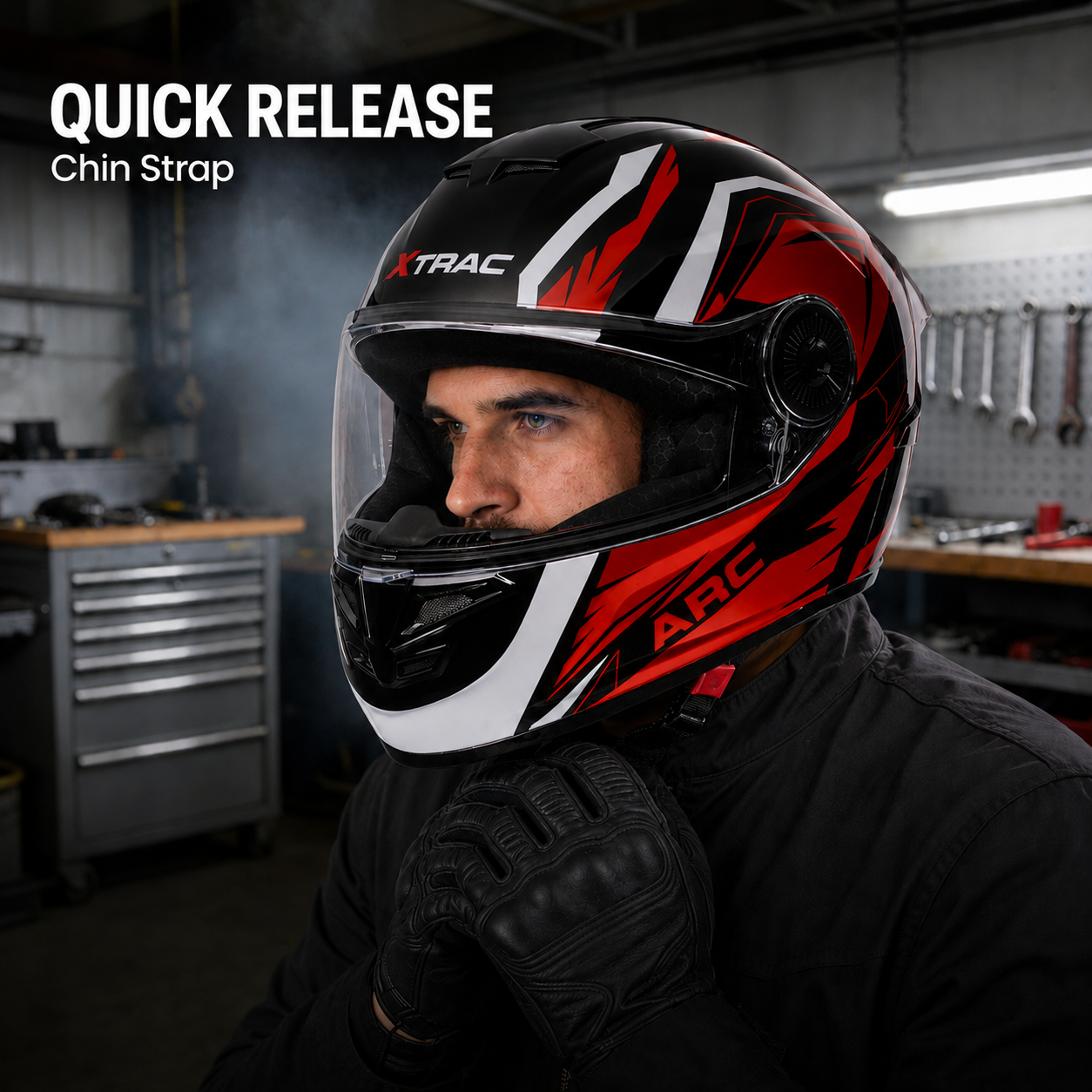Xtrac Arc Full Face Graphic Helmet | ISI Certified | Lightweight Design, Quick Release Chin Strap