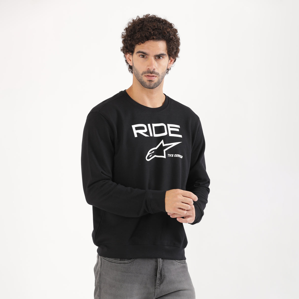 TVS Racing x Alpinestars Crew Neck Pullover Sweatshirt – 100% Cotton French Terry, Ultra-Soft Comfort, Breathable Anti-Odor Fabric, Ribbed Hem & Sleeves for Premium Fit & Style