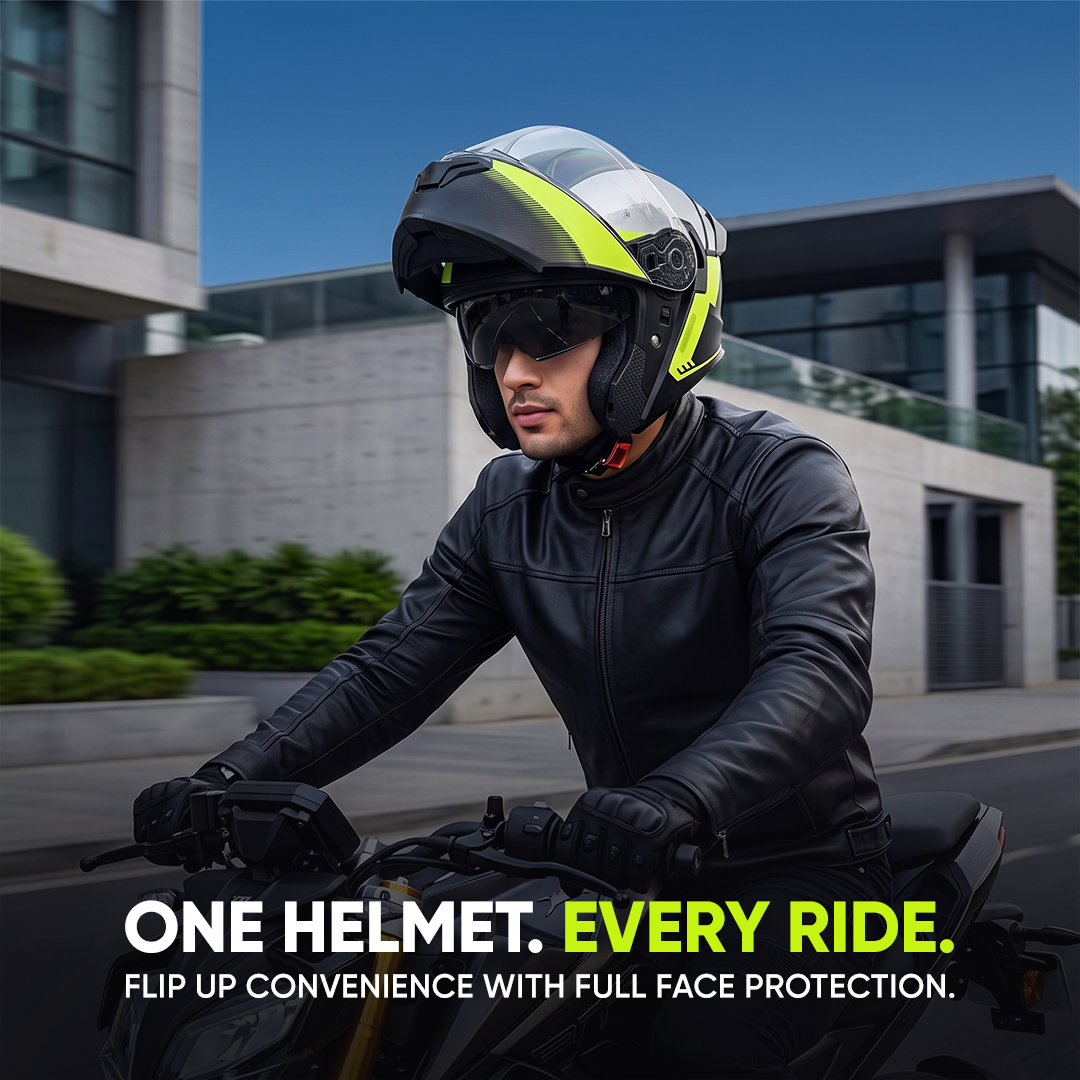 TVS Racing SuperPose Smoked Dual Visor Flip Up Modular Helmet for Men and Women, ISI DOT Certified, ABS Shell, Quick Release Visor, Lightweight, Ventilated, Open Face to Full Face