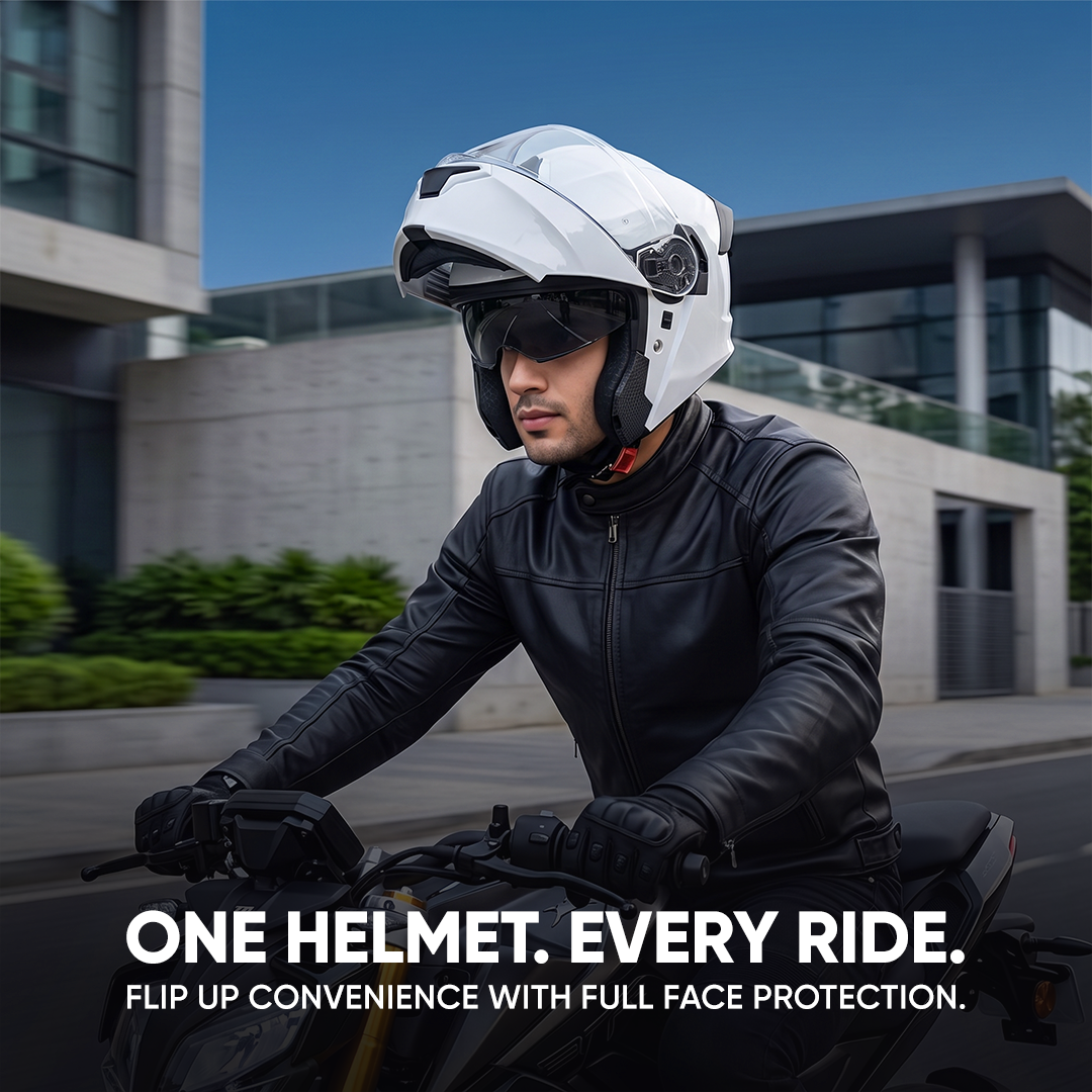TVS Racing SuperPose Smoked Dual Visor Flip Up Modular Helmet for Men and Women, ISI DOT Certified, ABS Shell, Quick Release Visor, Lightweight, Ventilated, Open Face to Full Face