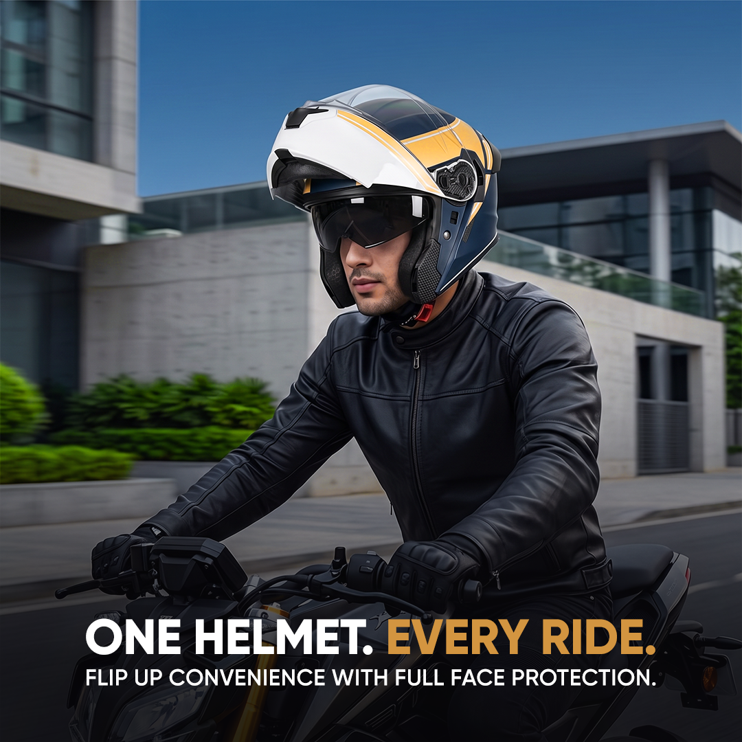 TVS Racing SuperPose Smoked Dual Visor Flip Up Modular Helmet for Men and Women, ISI DOT Certified, ABS Shell, Quick Release Visor, Lightweight, Ventilated, Open Face to Full Face