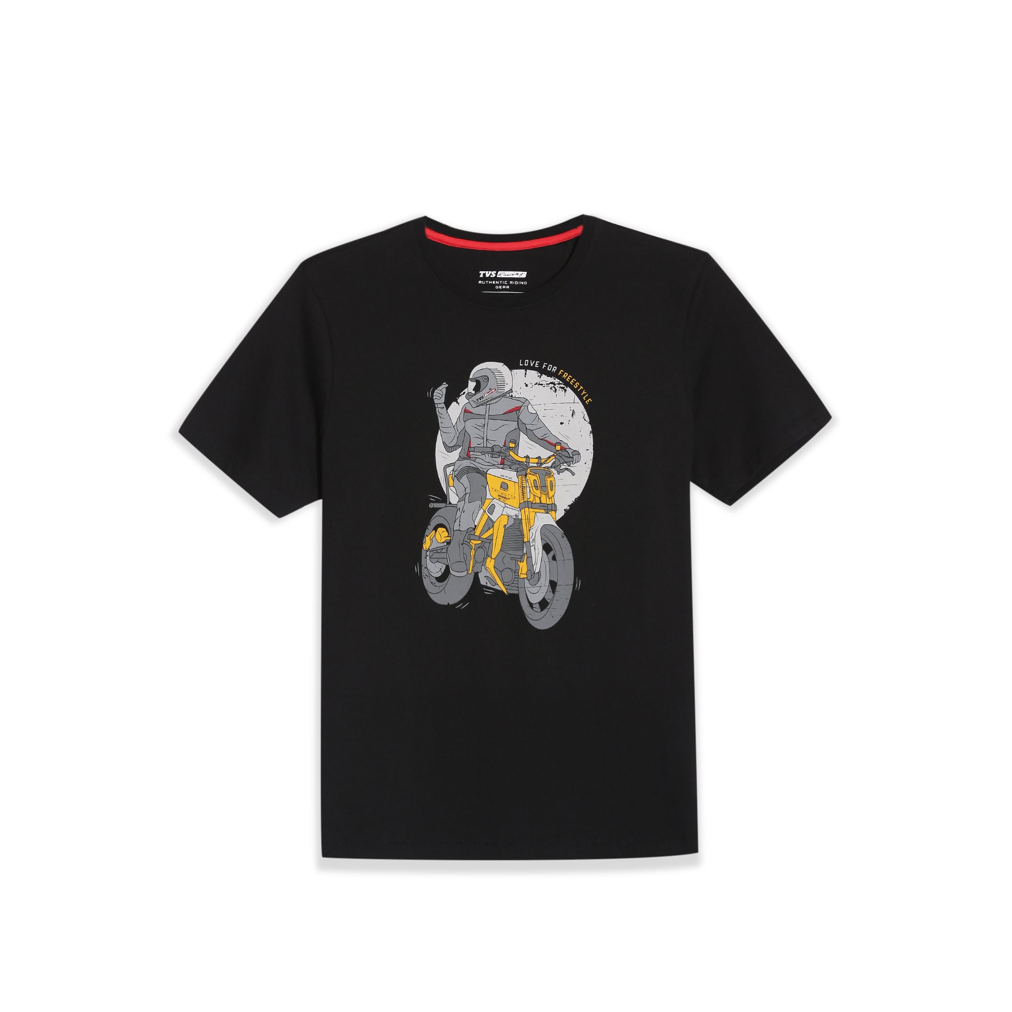 TVS Originals Collection Crew Neck T-Shirt – Bold Street Style, 100% Pure Cotton, Ultra-Soft Comfort, Breathable Anti-Odor Fabric, Skin-Friendly & Long-Lasting Durability for Riders