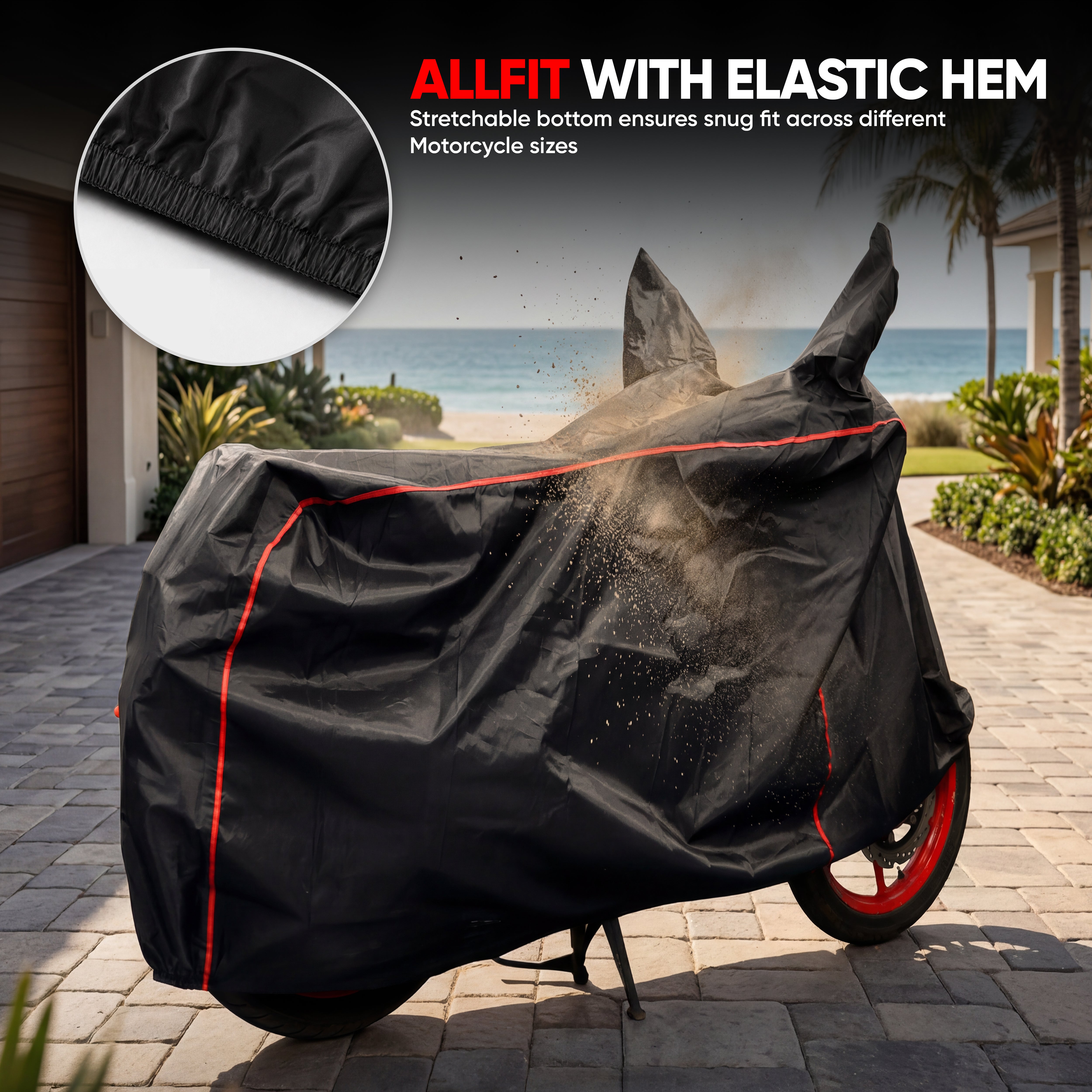 TVS Premium Universal Bike Cover – UV & Water Resistant, Dustproof, All-Weather Protection with Soft Fabric, Elastic Hem & Windproof Buckles