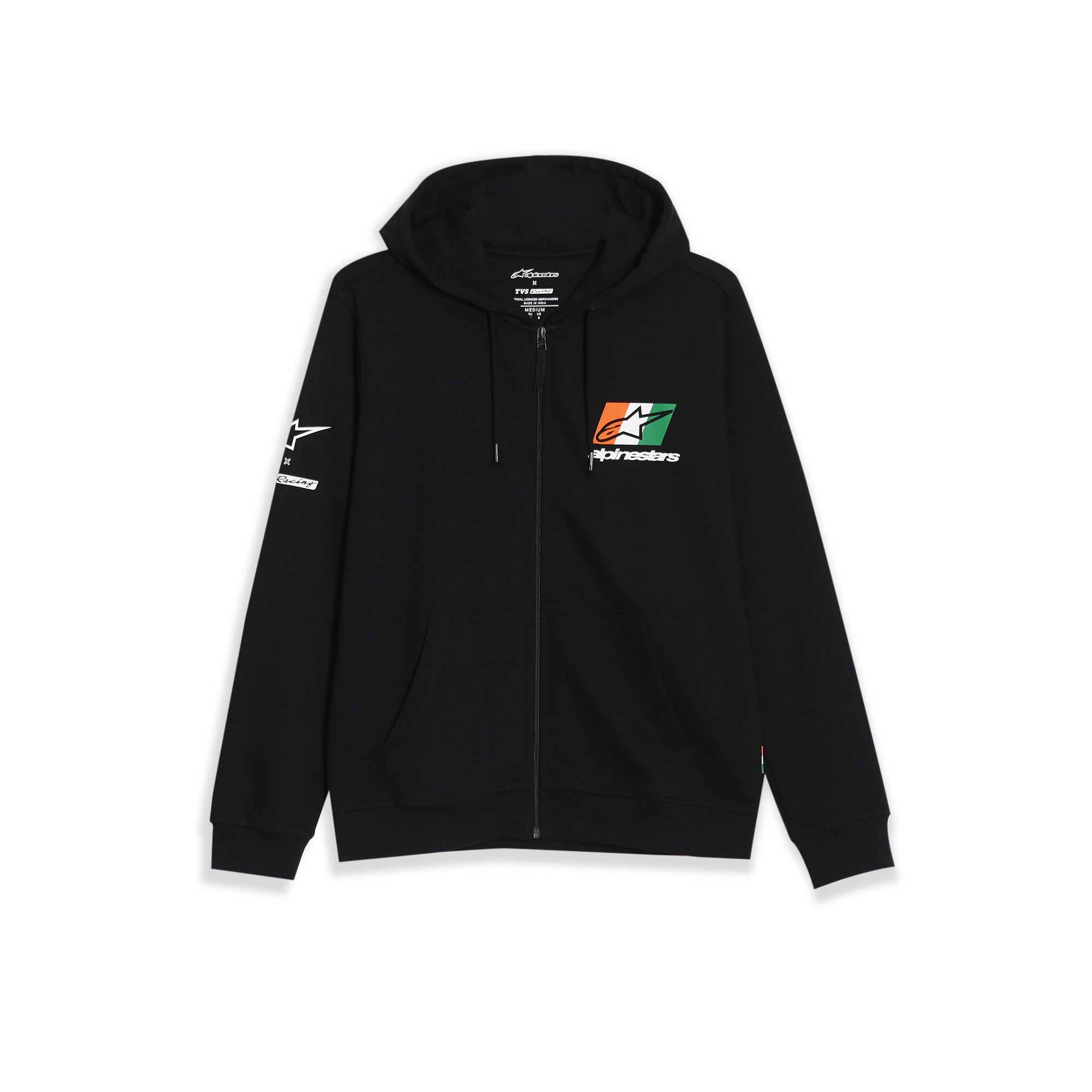 TVS Racing x Alpinestars Hooded Sweatshirt – 100% Cotton French Terry, Ultra-Soft Comfort, Breathable Anti-Odor Fabric, YKK Zipper, Kangaroo Pocket, Ribbed Hem & Stylish Streetwear Look